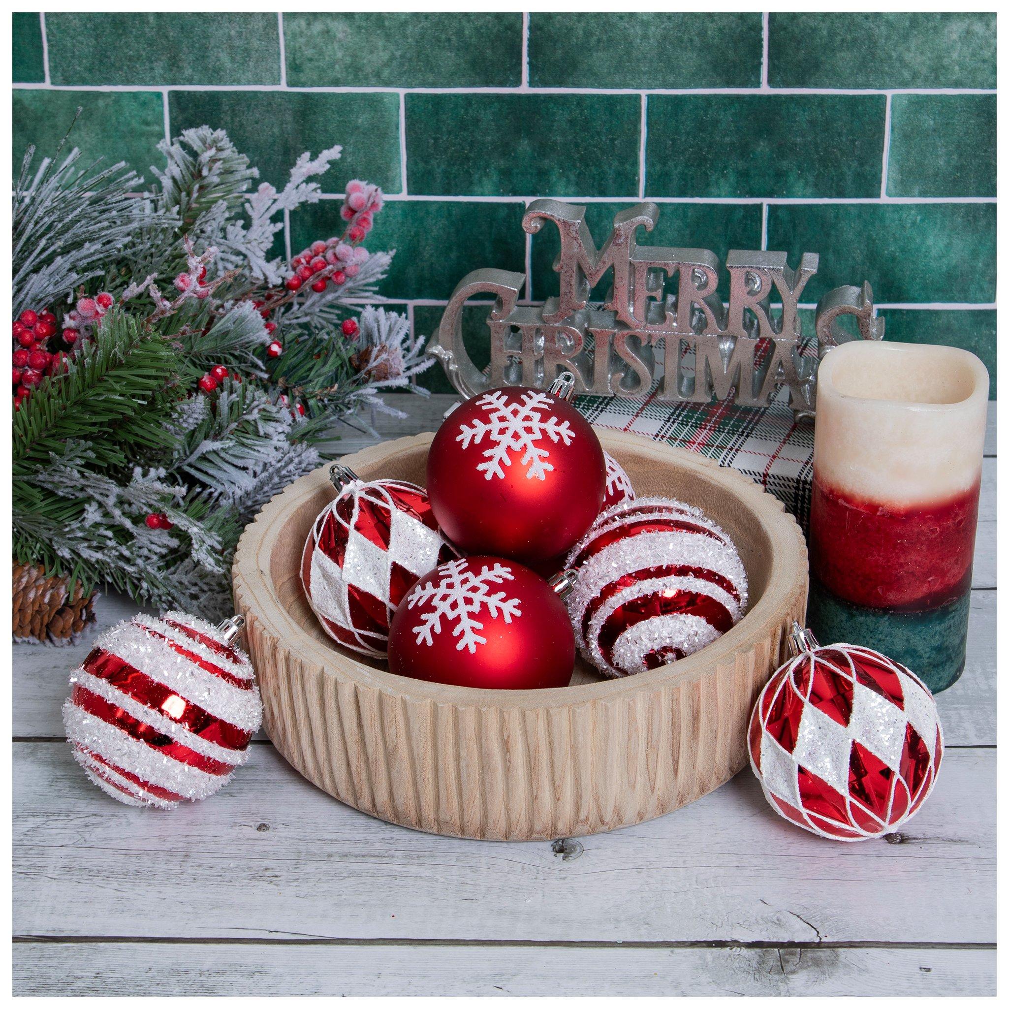 Red & White Decorated Ball Ornament Set small size view 1