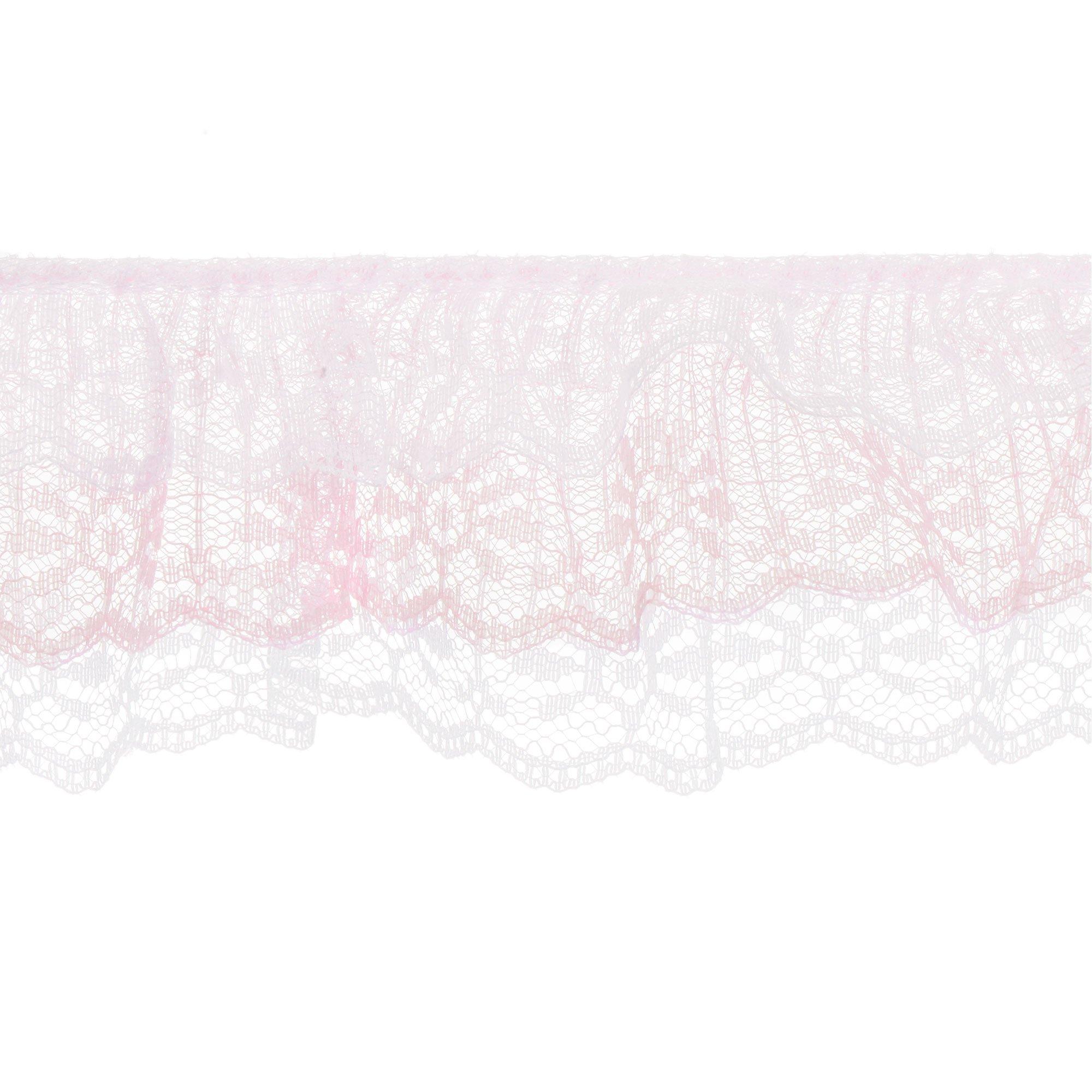 Primrose Pink Ruffled Stretch Lace Trimming - 1 - Crochet - Lace