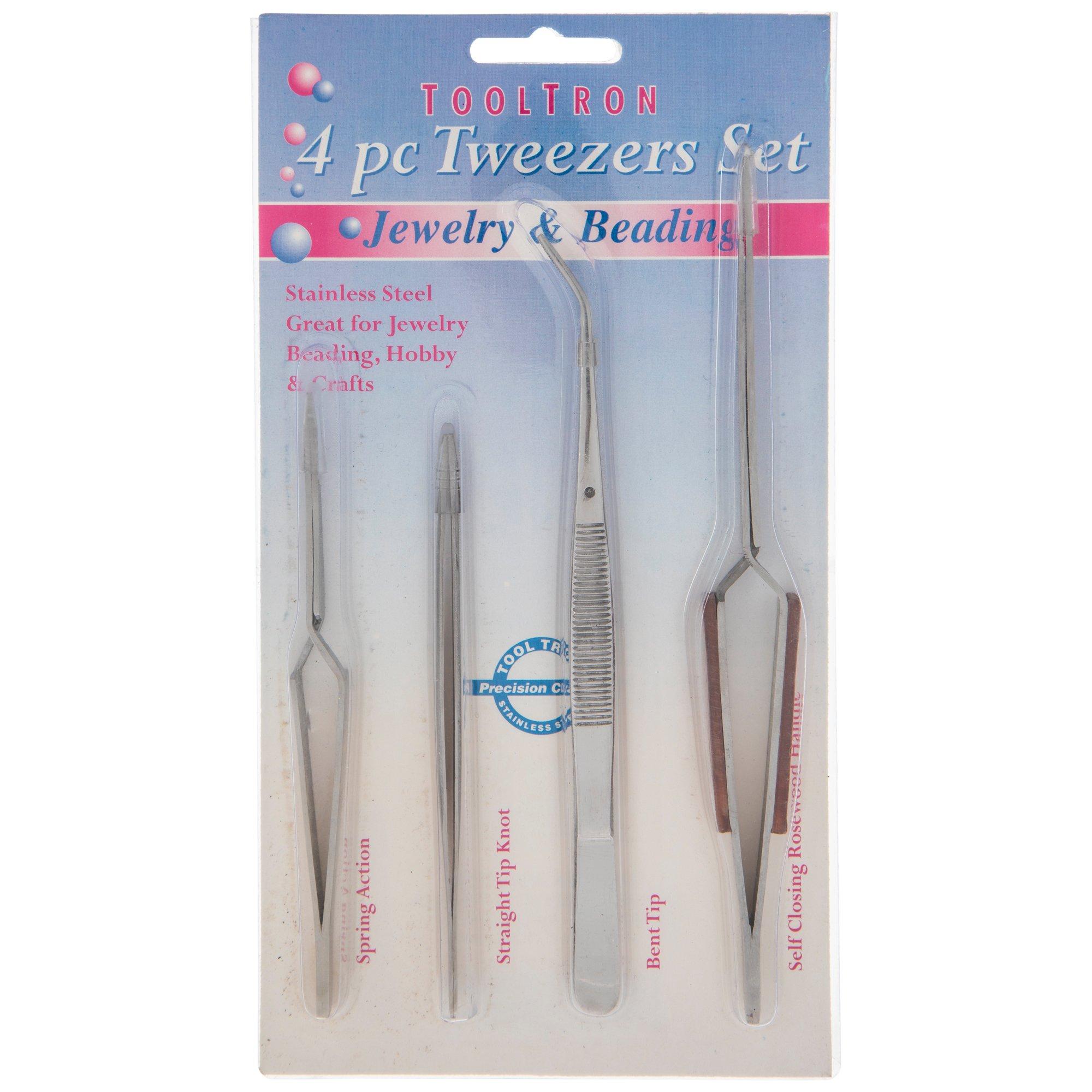 Hobby Craft Stainless Steel Tweezers with 1x2 Rat Tooth 4.75 Straight Tips Color Band