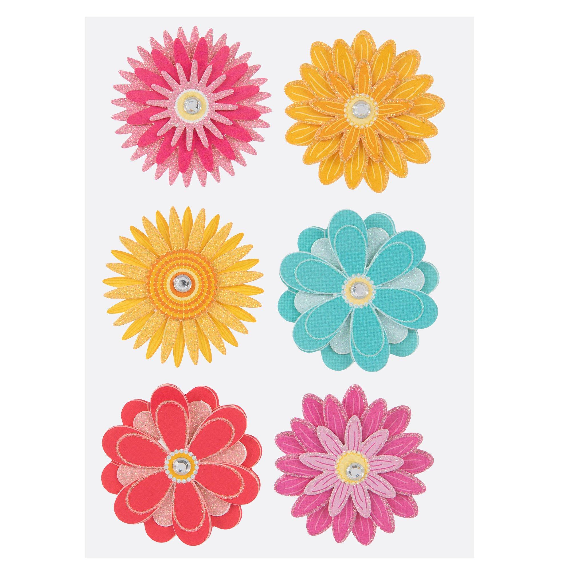 Bright Glitter Flowers 3D Stickers Hobby Lobby 620542