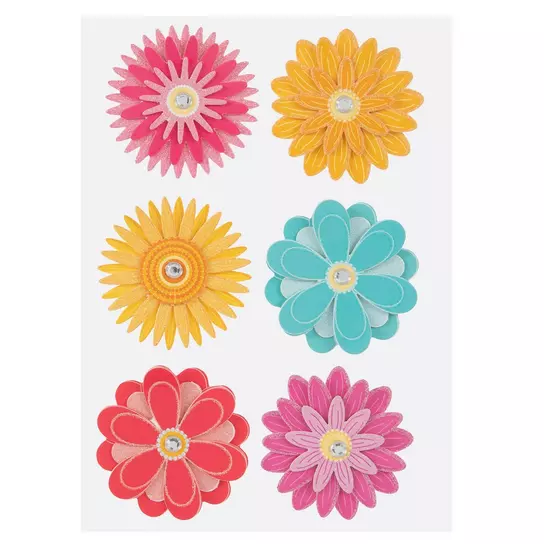 A TOUCH OF JOLEE’S 3D STICKERS FLOWERS FLORAL PINK YELLOW GLITTER FLOWERS  THICK