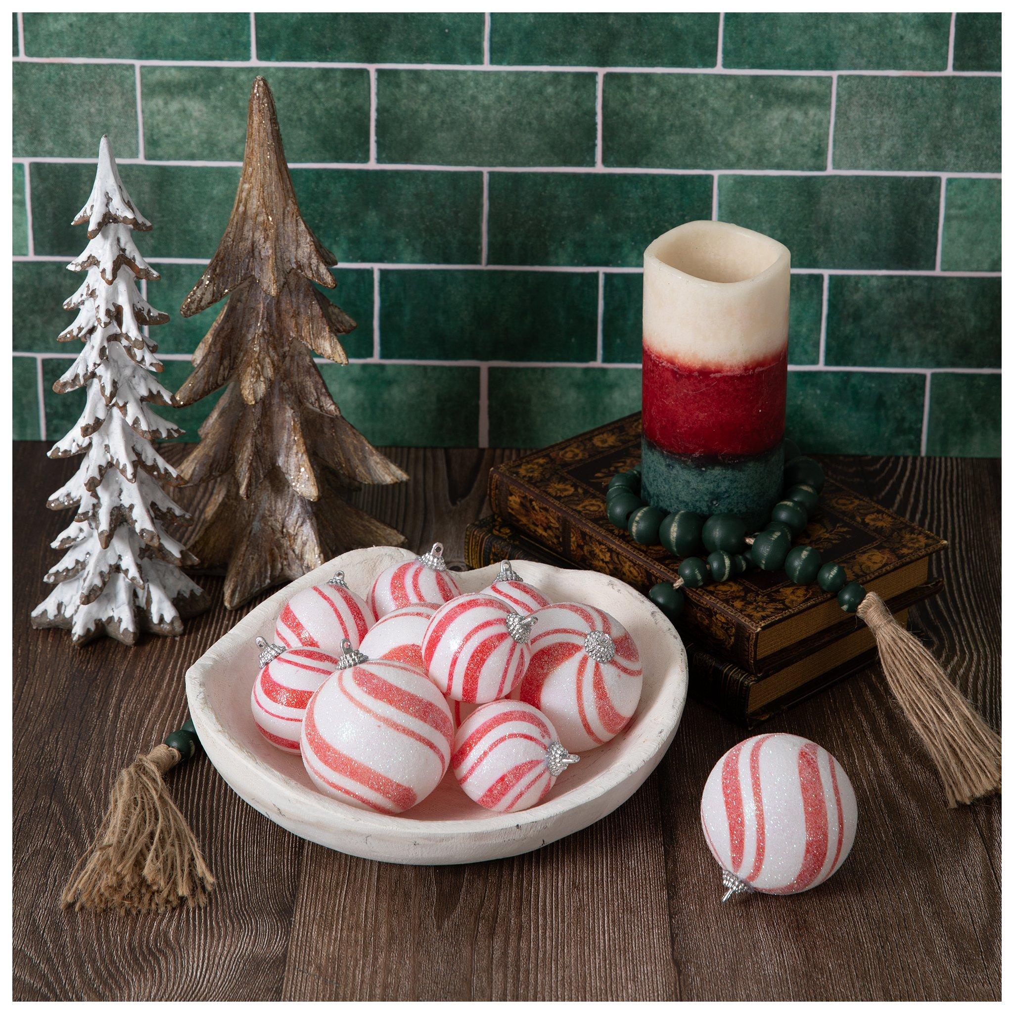 Iridescent Peppermint Glitter Ball Ornament Set view 1