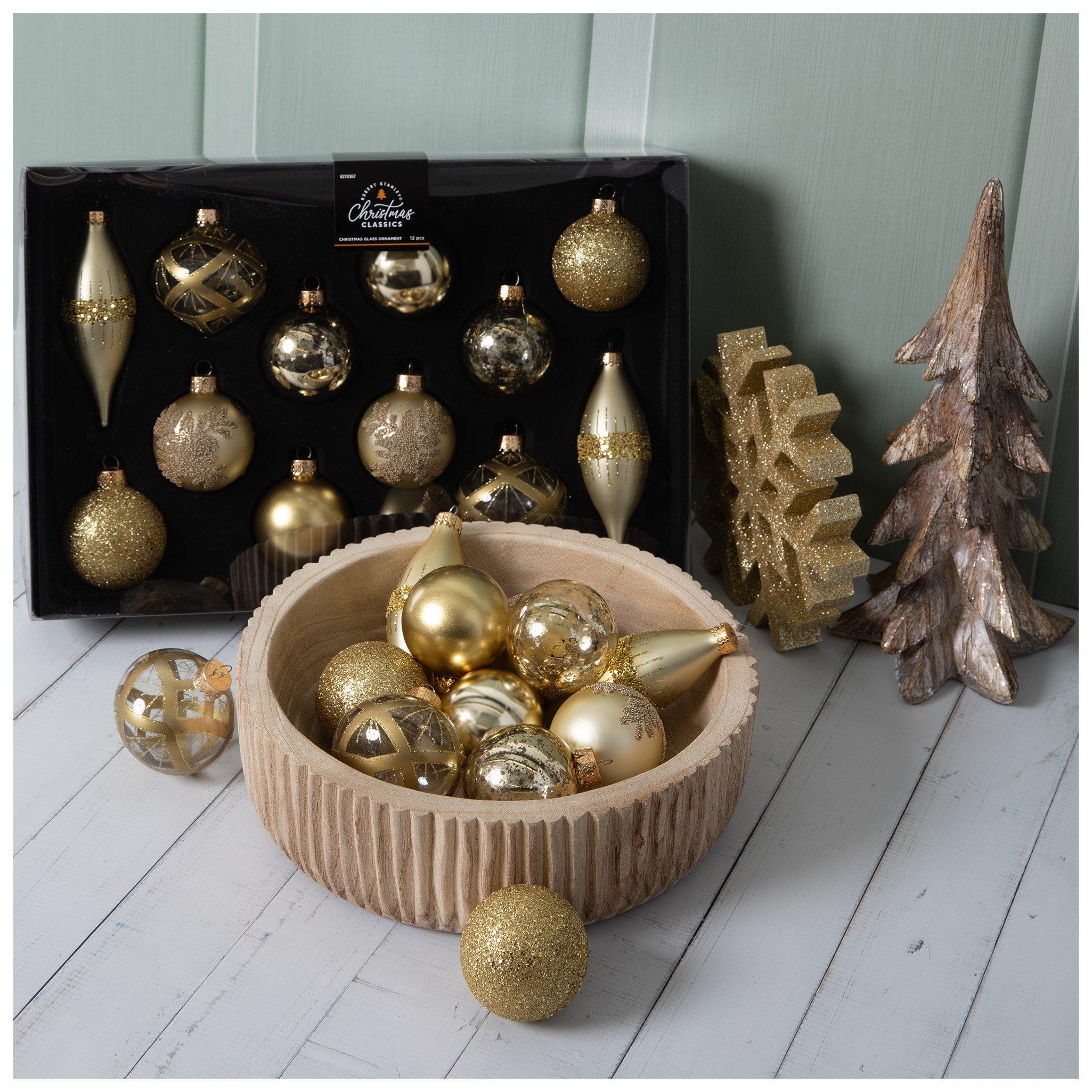 Gold Glitter & Beaded Ornament Set view 1