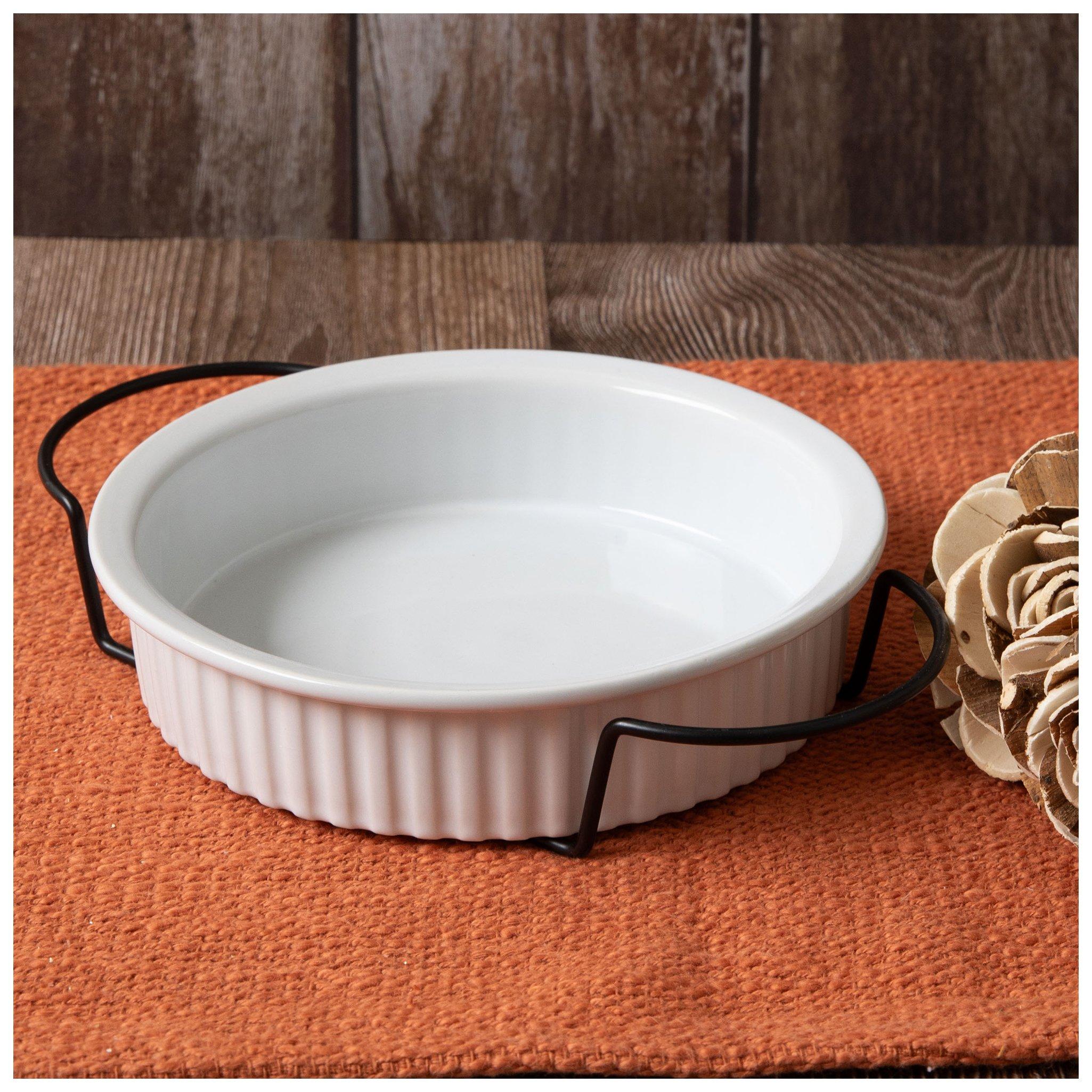 Round Baking Dish Christineholm Porcelain Rose Pattern Fluted