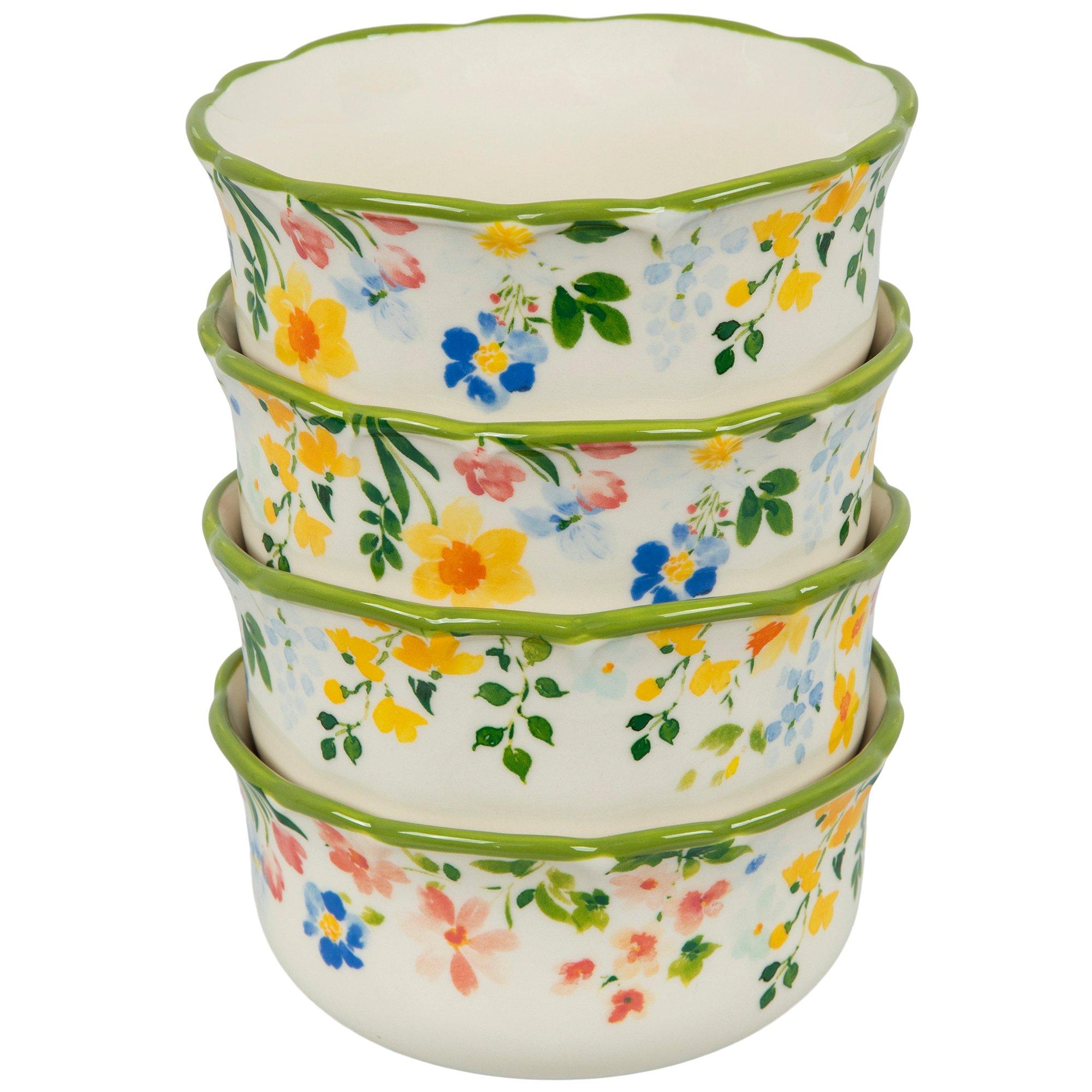 Green Rimmed Floral Bowls