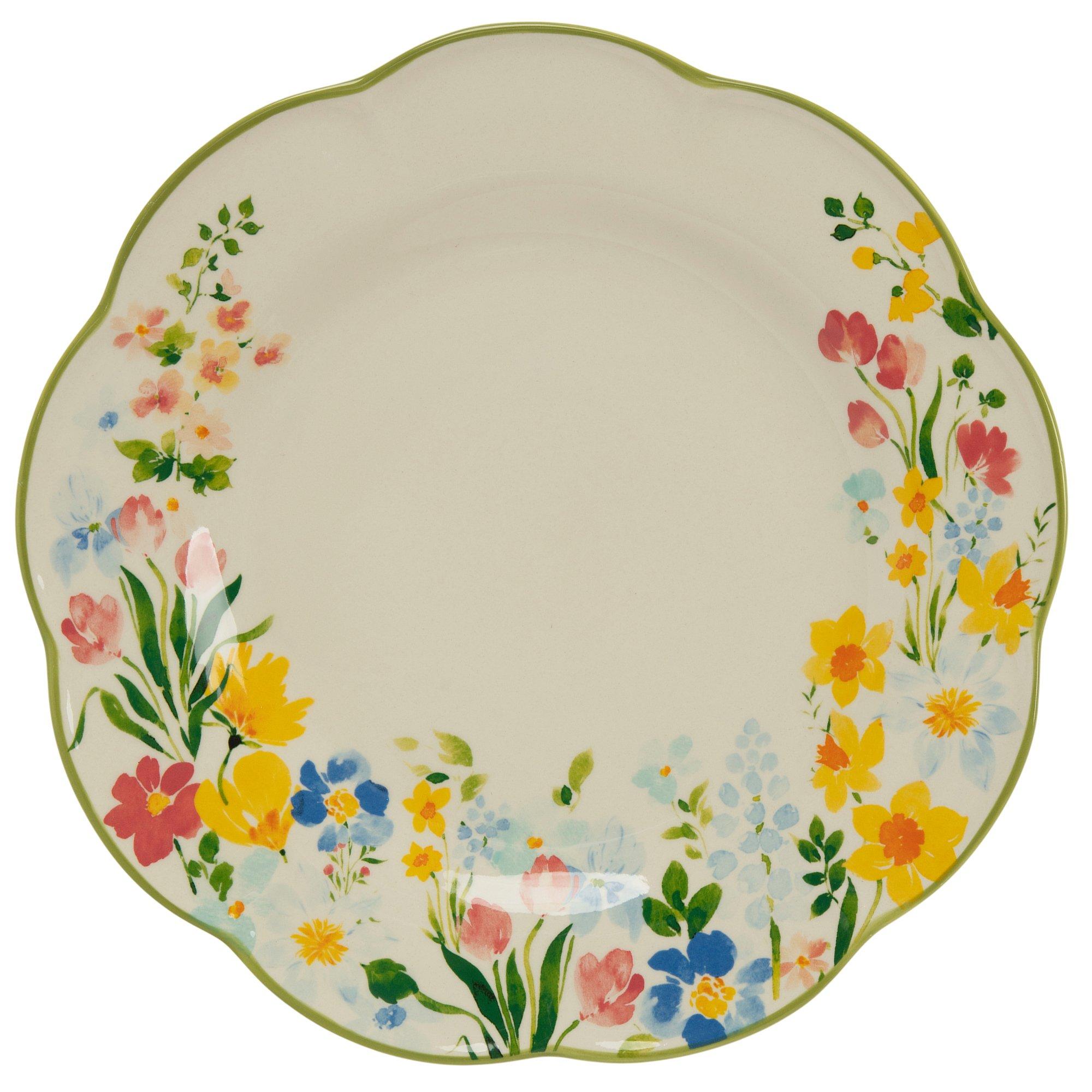 Green Rimmed Floral Plates