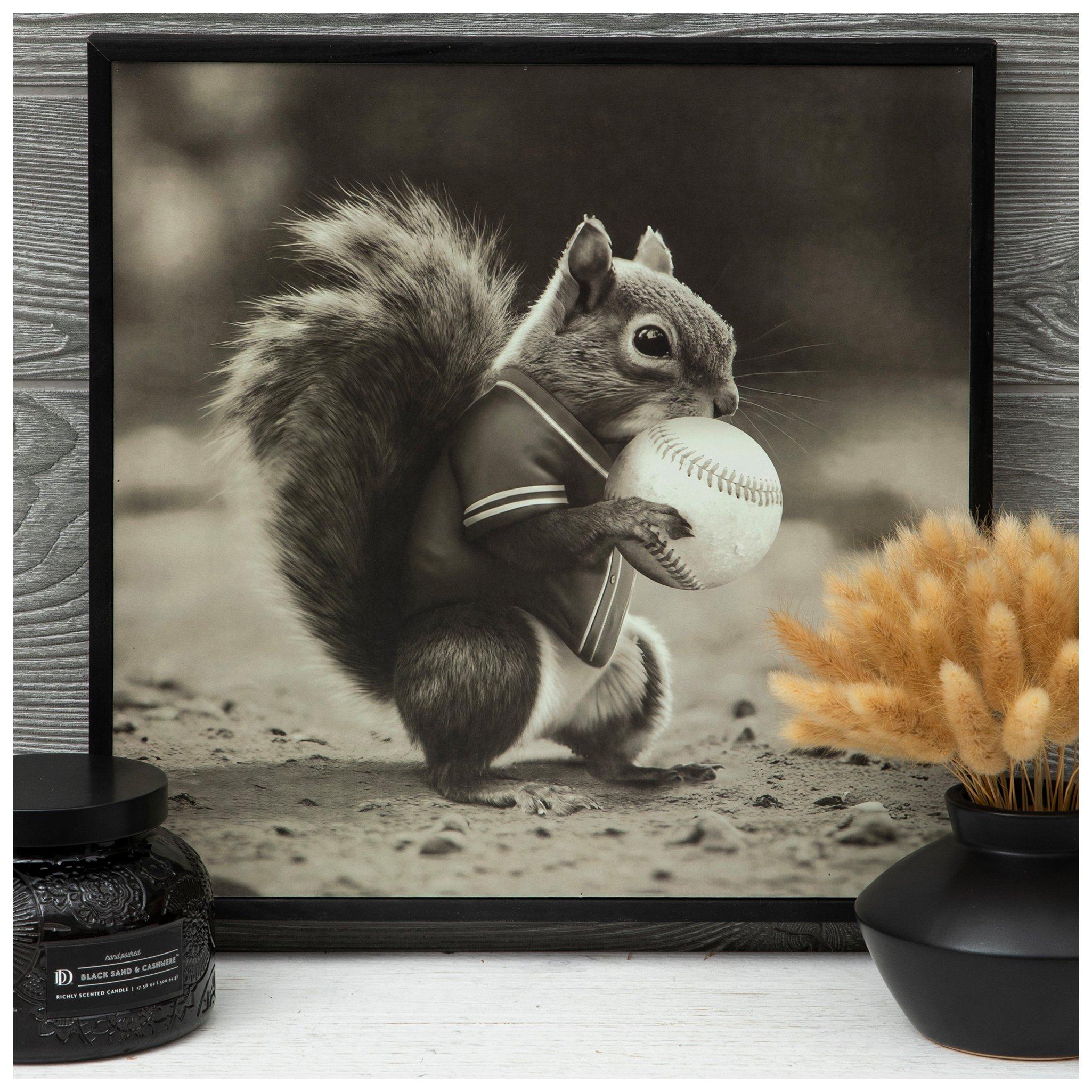 Squirrel Playing Baseball Wood Wall Decor