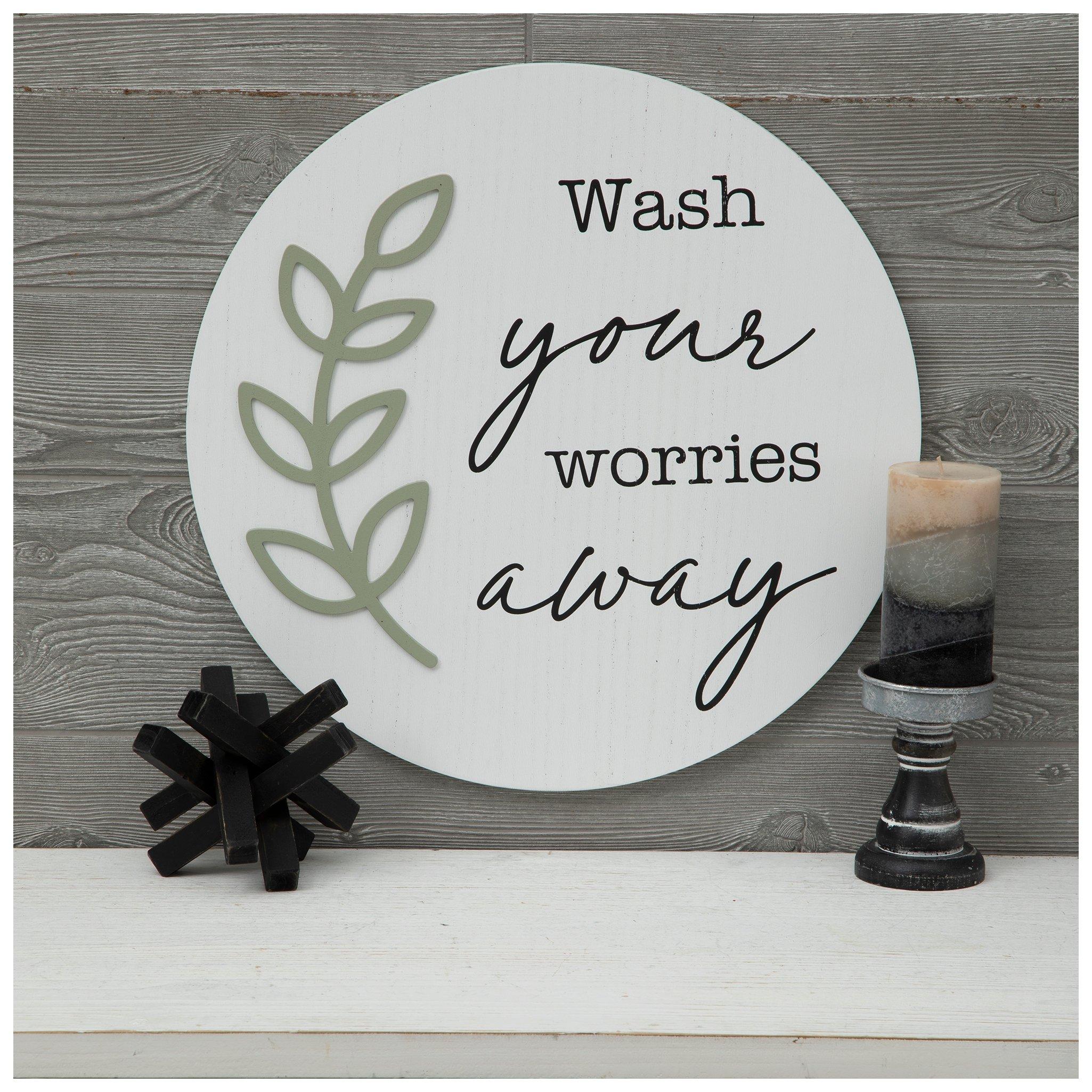 Primitives By Kathy Toilet Paper & Wash Worries Gift Set - Funny Bathroom Sign With Towel
