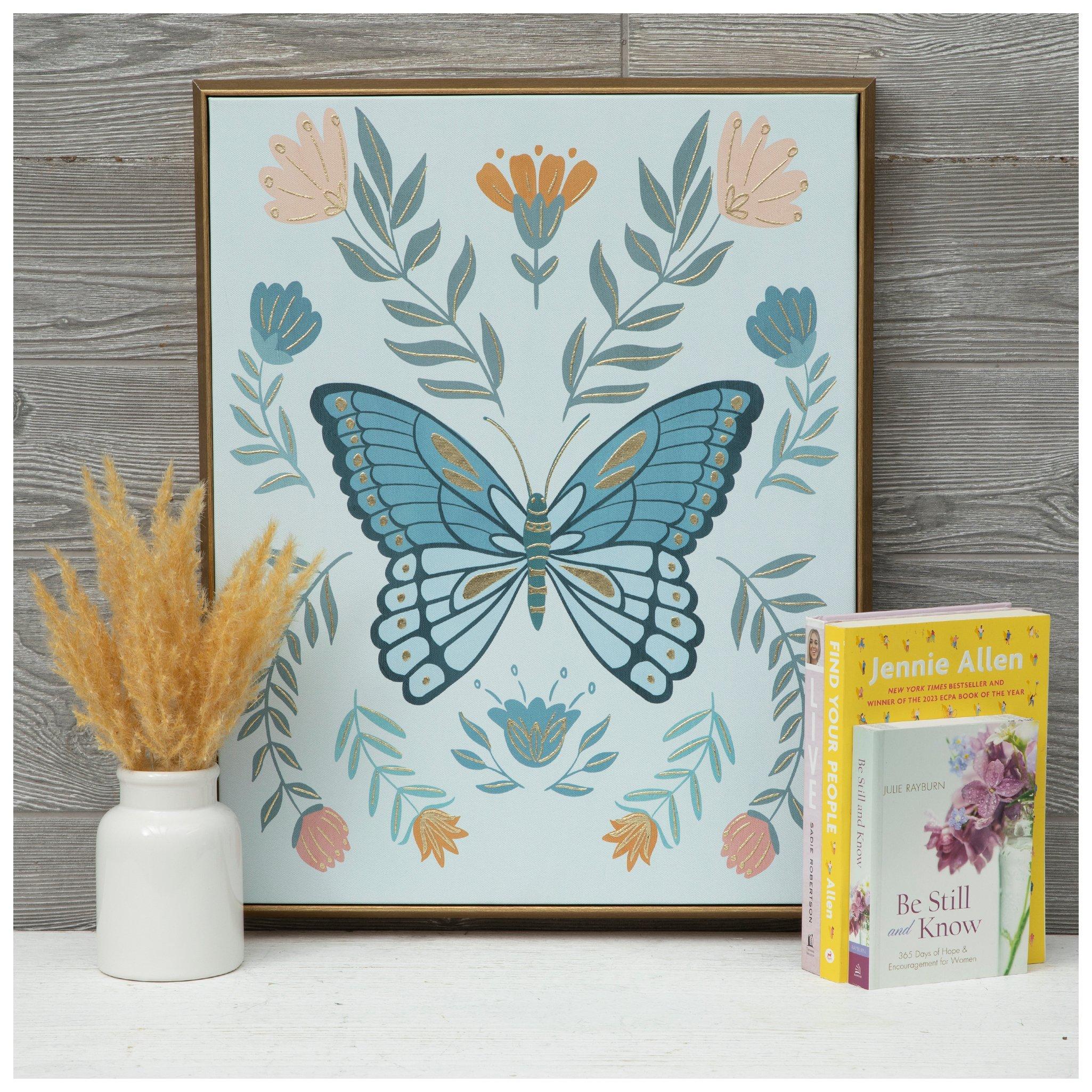 Blue Foil Butterfly Canvas Wall Decor