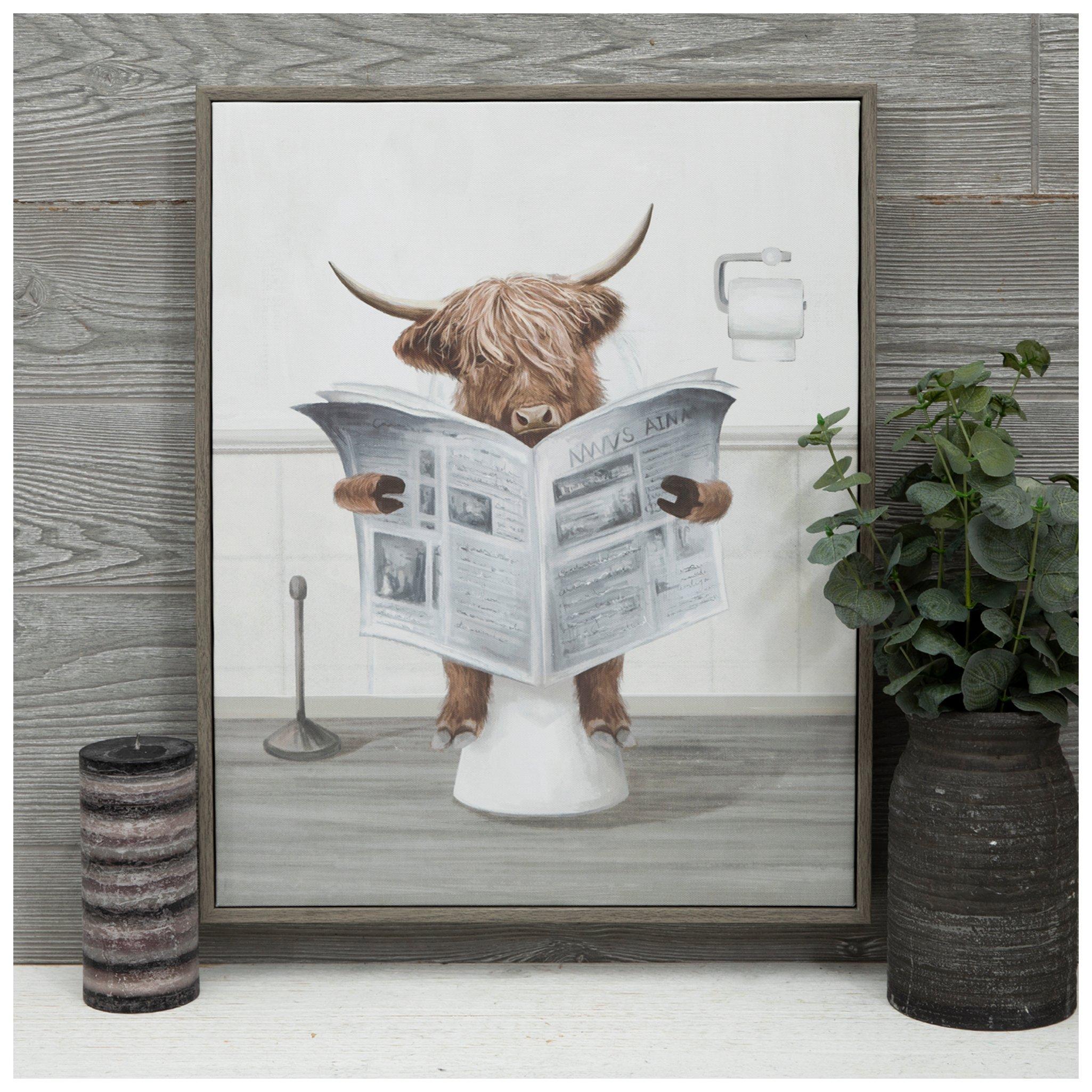 Highland Cow On Toilet Canvas Wall Decor view 1