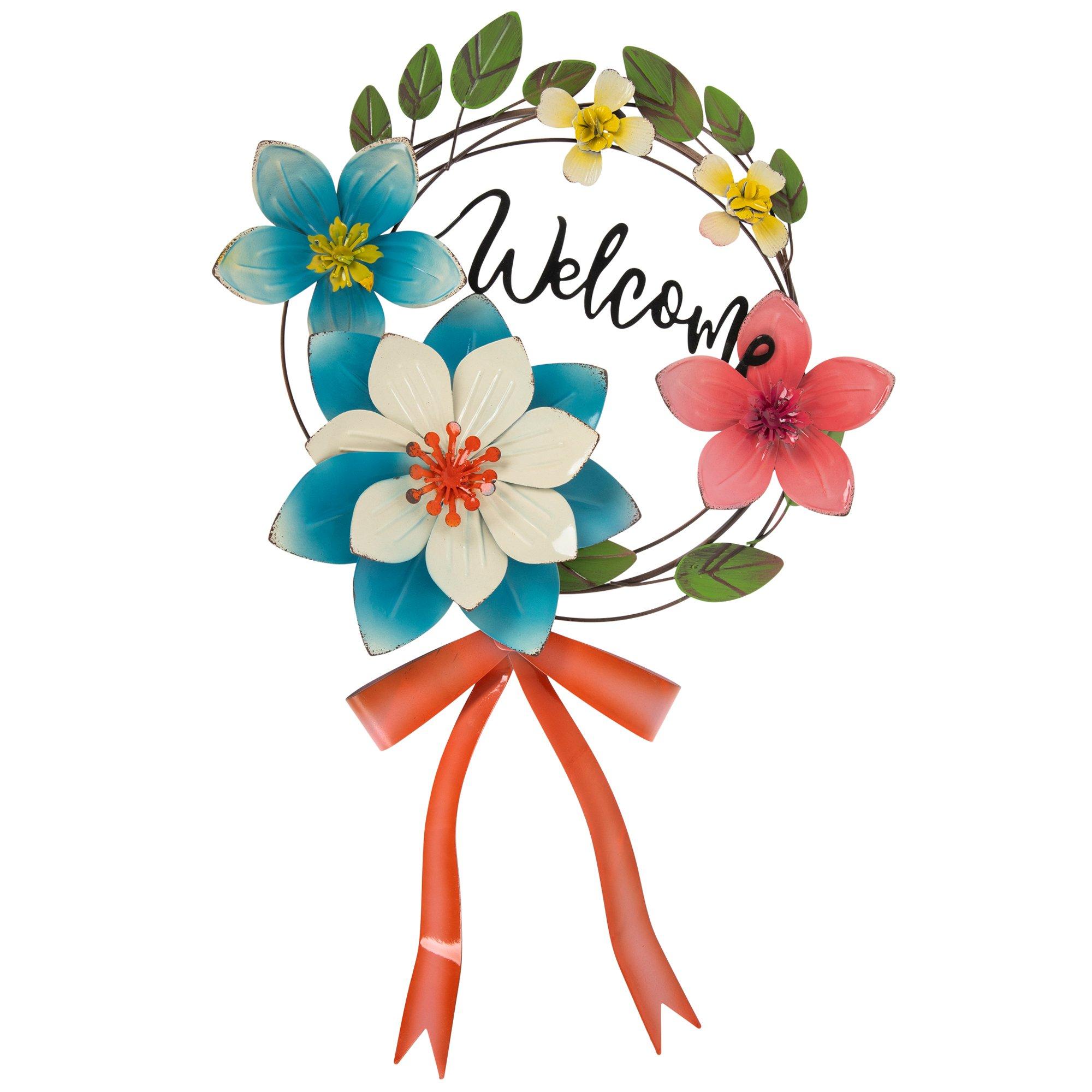 Welcome Flowers Metal Wreath 