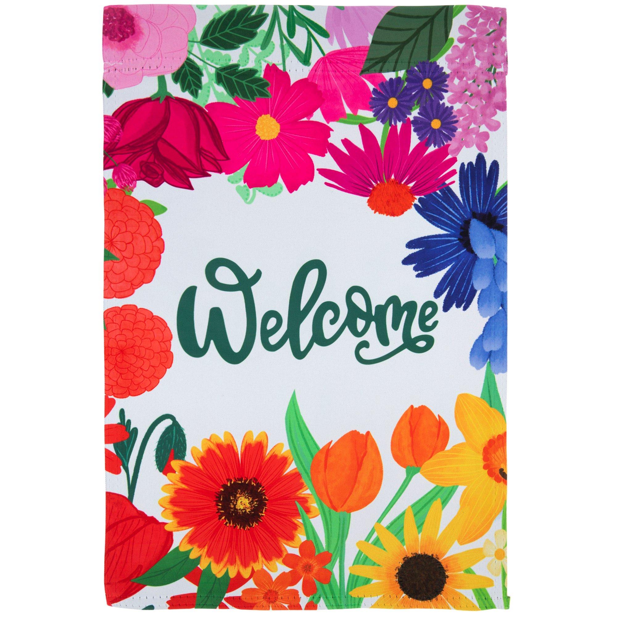 Bright Welcome Floral Garden Flag