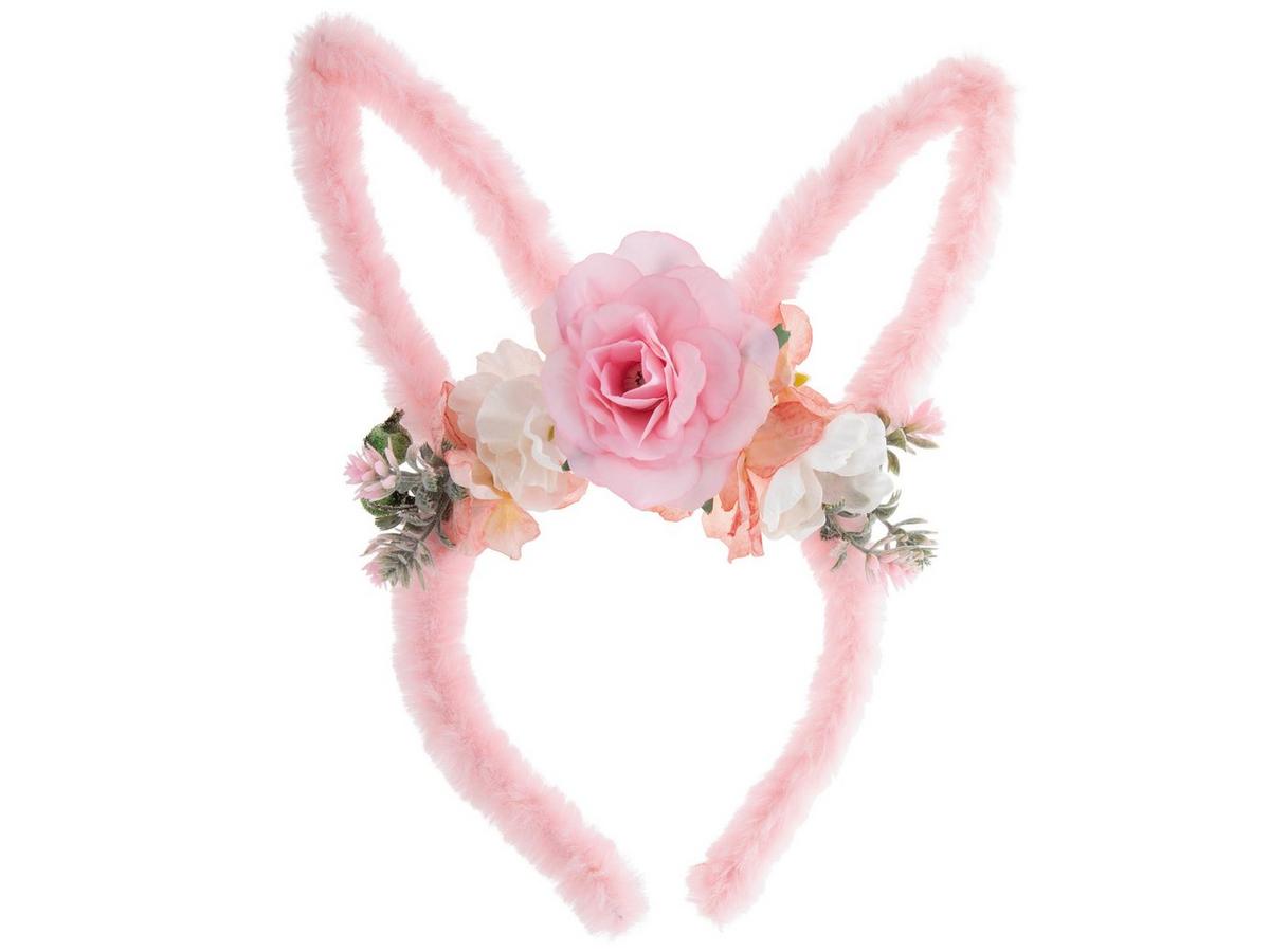 Pink Bunny Rabbit Ears Headpiece Headband Lace Beads Chiffon Ruffle Pink Bunny Rabbit Ears & Tail Set Pastel Cute Posable  main image 2