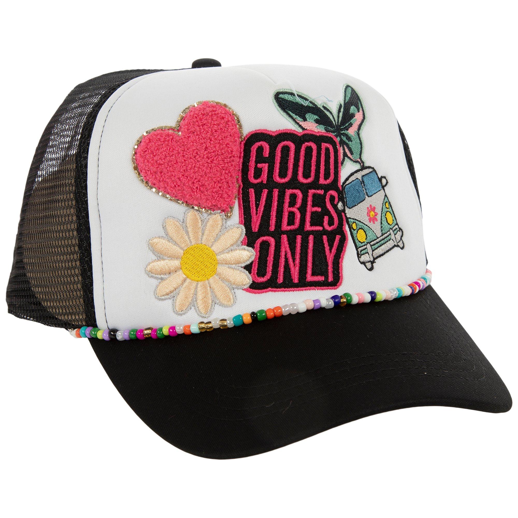 Good Vibes Trucker Hat With Bead Chain