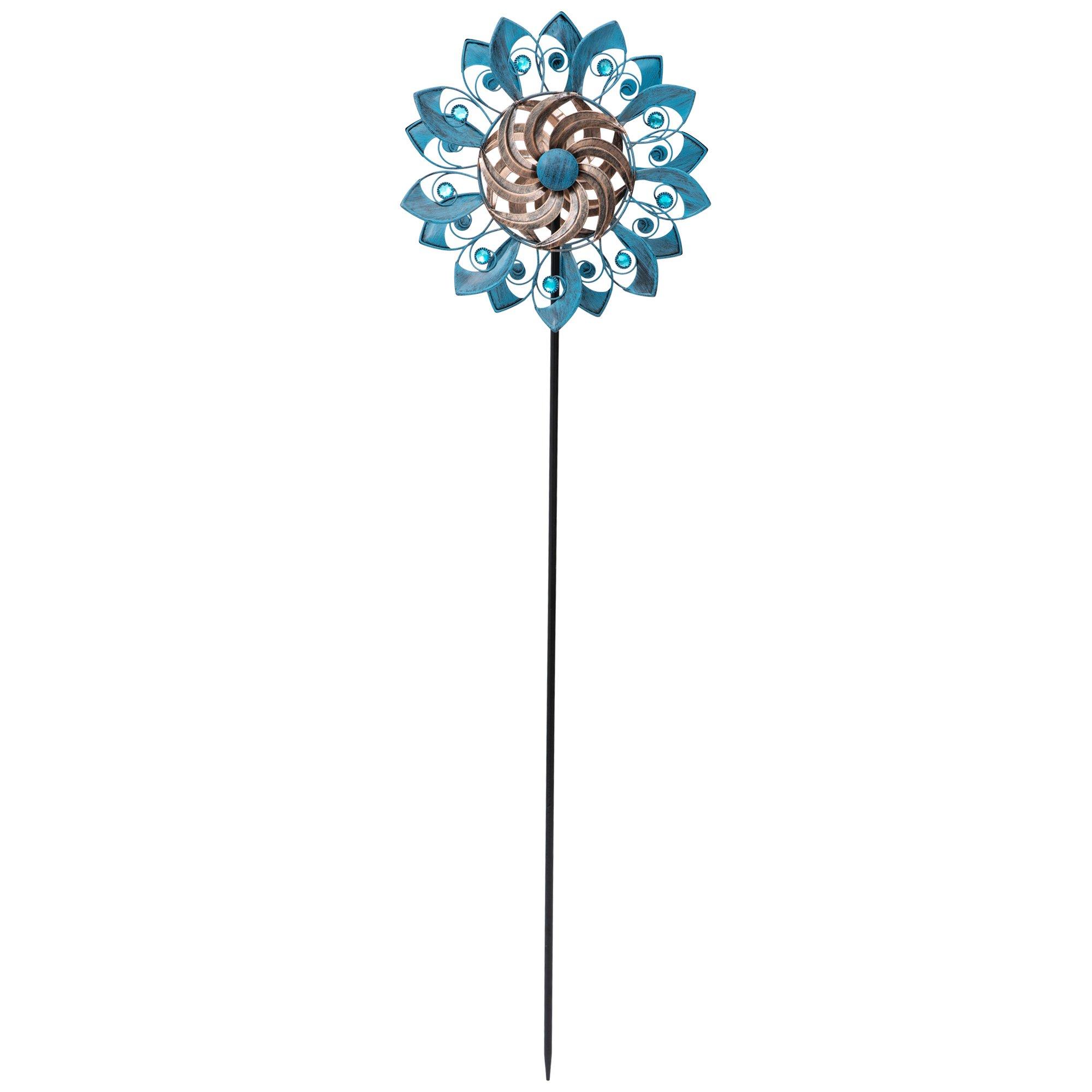 Blue Rhinestone Spinner Metal Garden Stake