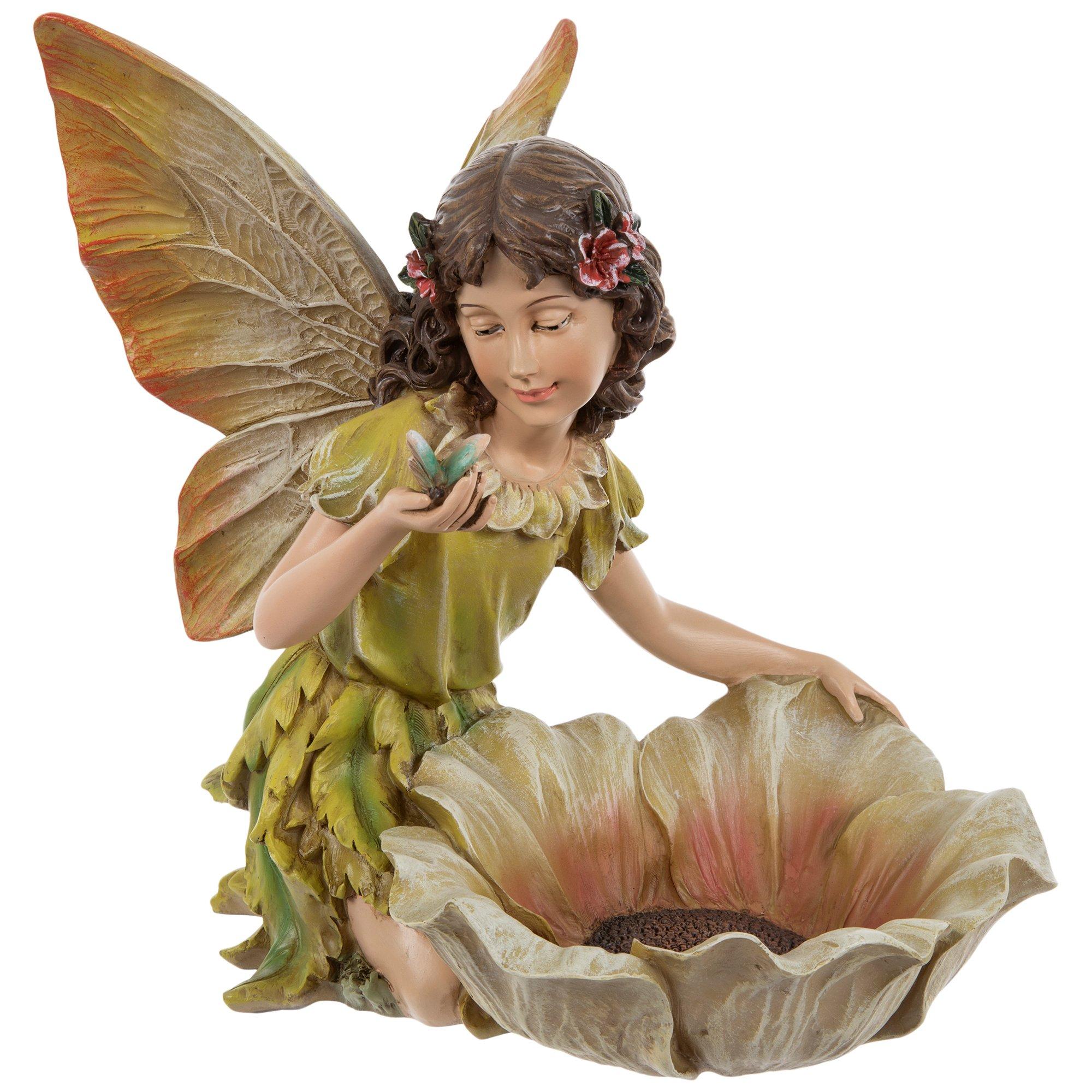 My Heart's Fancy Pink Flower Fairy With Giant Heart in Green