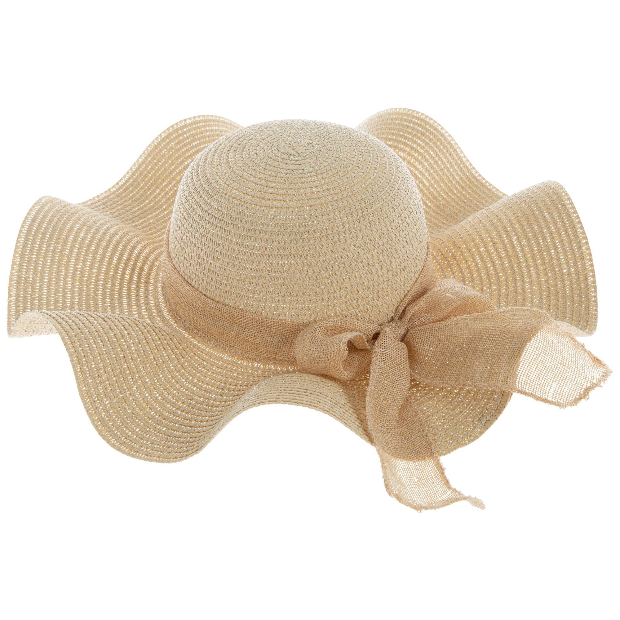 Wide Brim Straw Sun Hat with Decorative Bow - Tan Sun N Sand Ribbon Bow Open Back Weaved Straw Sun Hat - Beach  main image 4