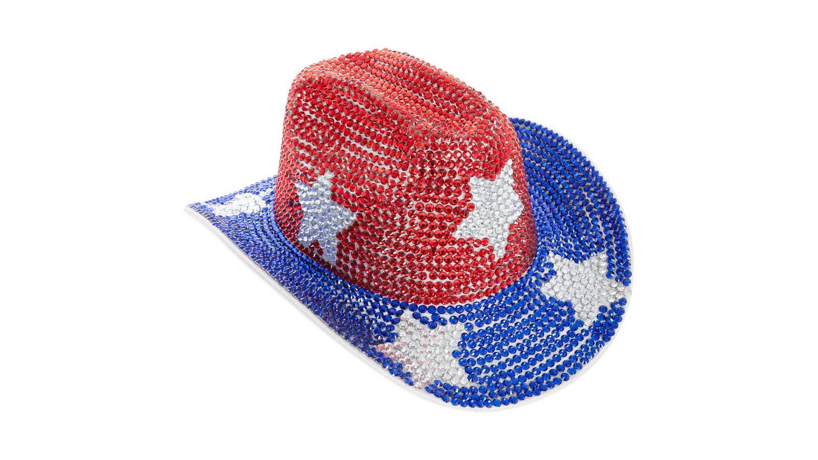 Fourth of July Hats-Bachlorette Hats-Bling Hats Sylet Bride Rhinestone Cowboy Hat, Bling Cowgirl Hat (White  main image 4