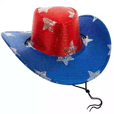 Cowboy Glitter Hat Stars & Stripes Adult Red Silver Cowboy Glitter Hat Stars & Stripes Adult Red Silver