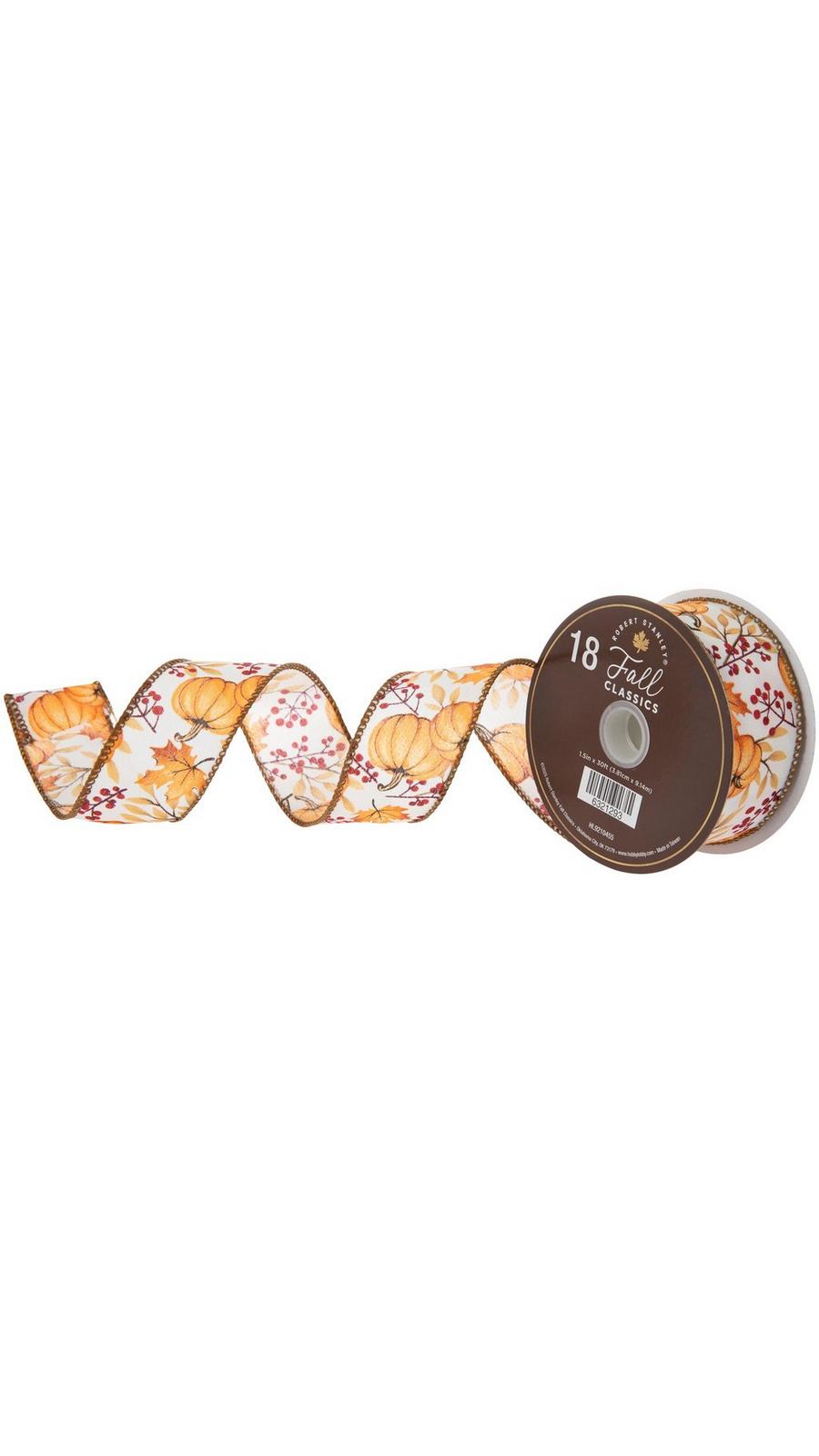 Pumpkins & Leaves Wired Edge Ribbon - 1 1/2