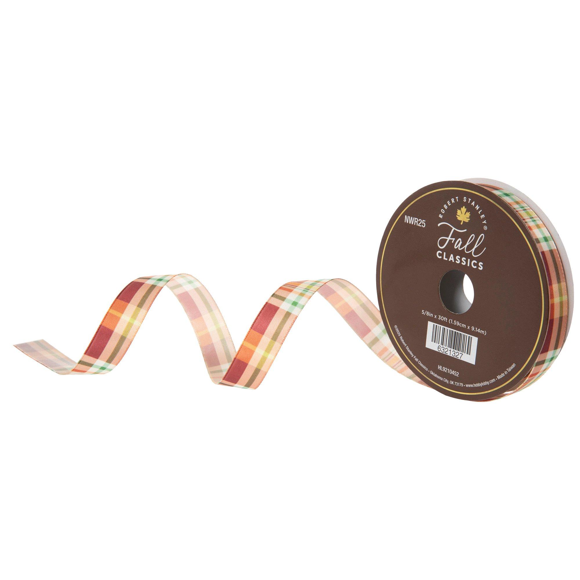 Orange & Green Plaid Satin Ribbon - 5/8
