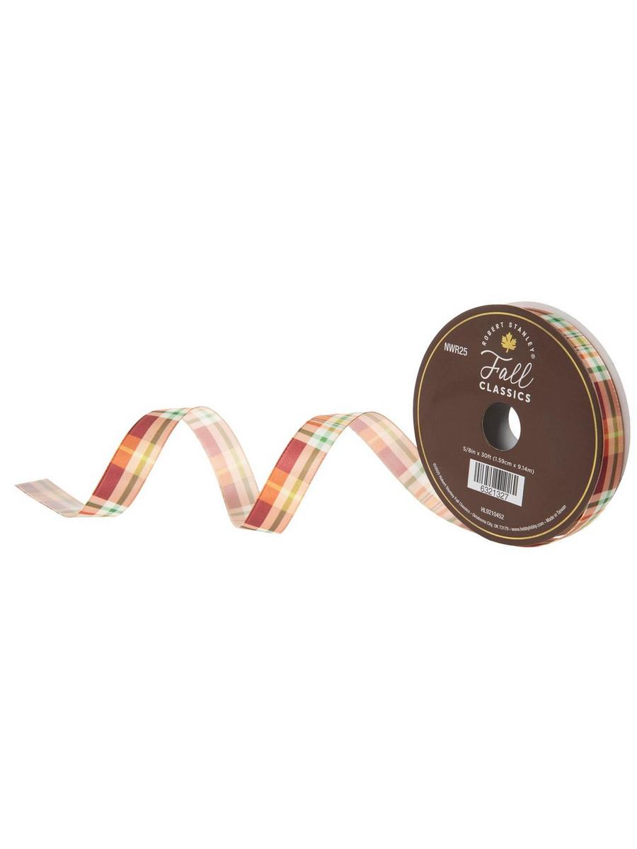 Orange & Green Plaid Satin Ribbon - 5/8