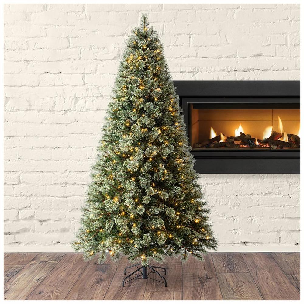 Flocked Fraser Pine Pre-Lit Christmas Tree - 12 ft