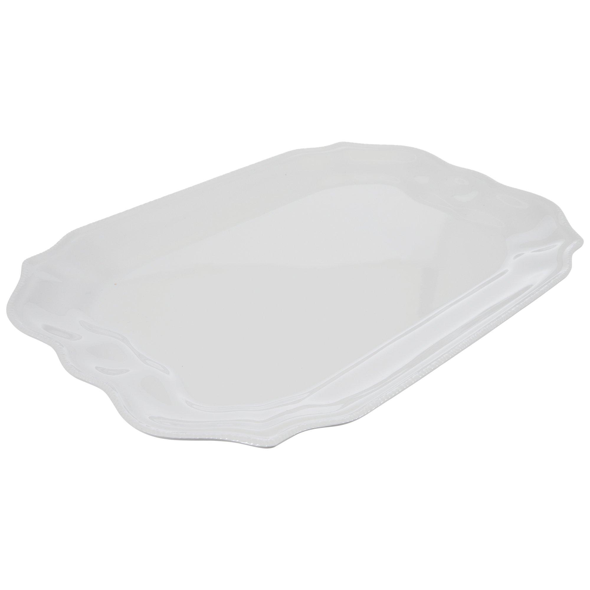White Ornate Rectangle Platter view 1