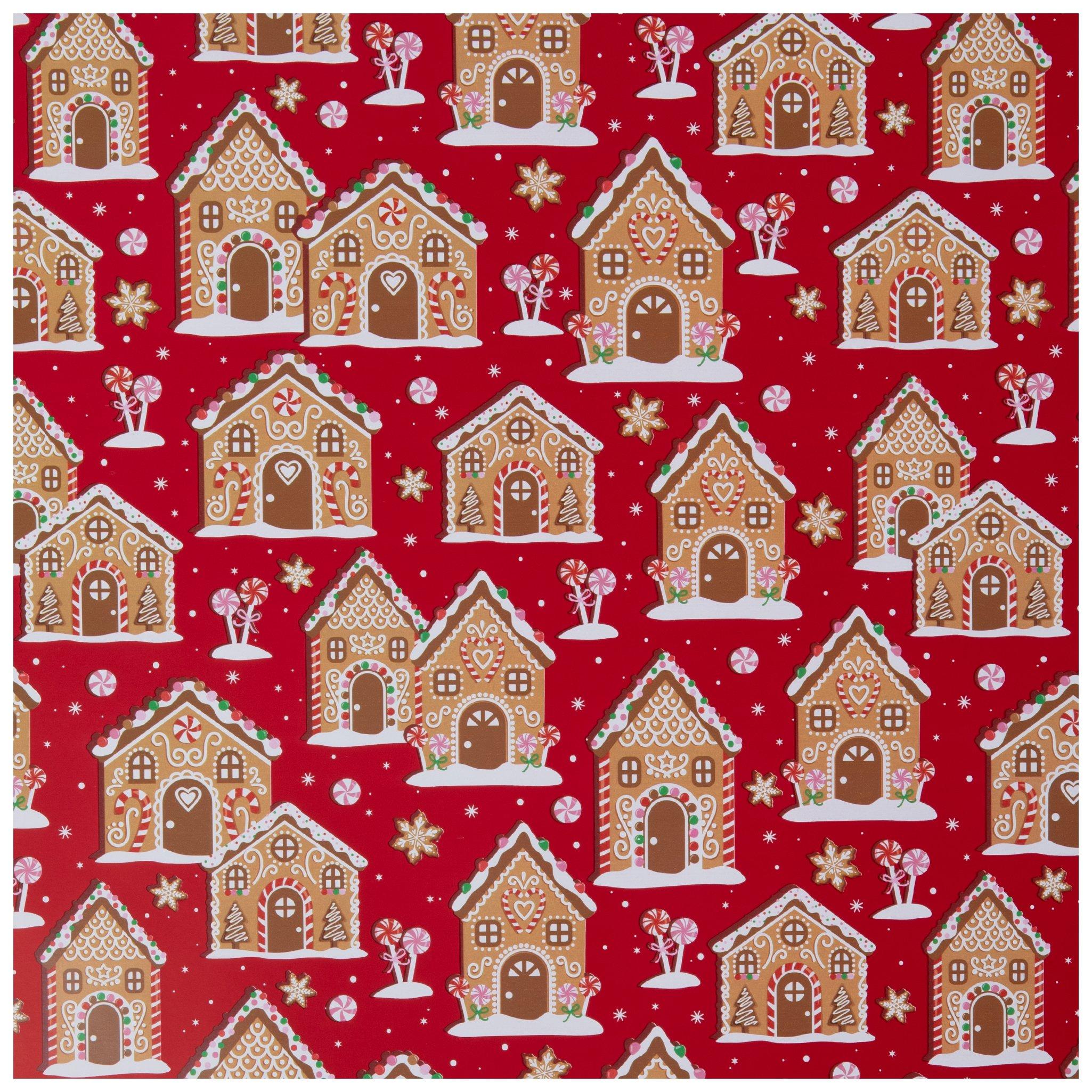 Red & White Gingerbread House Wrapping Paper view 1