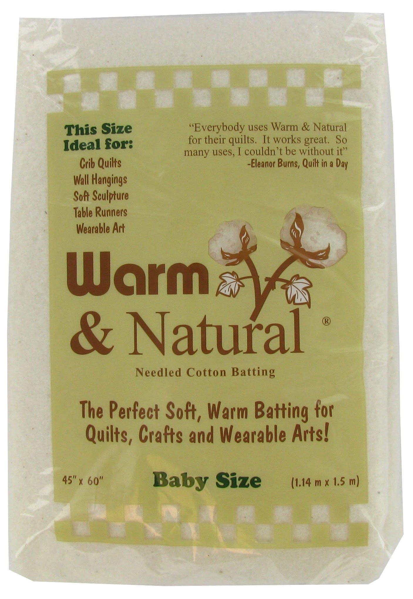 Warm & Natural Batting, Cotton, Quilt Batting, Natural, Baby Size, 46x60,  Made in USA, the Warm Company, Needle Punched, Soft,best Quality 