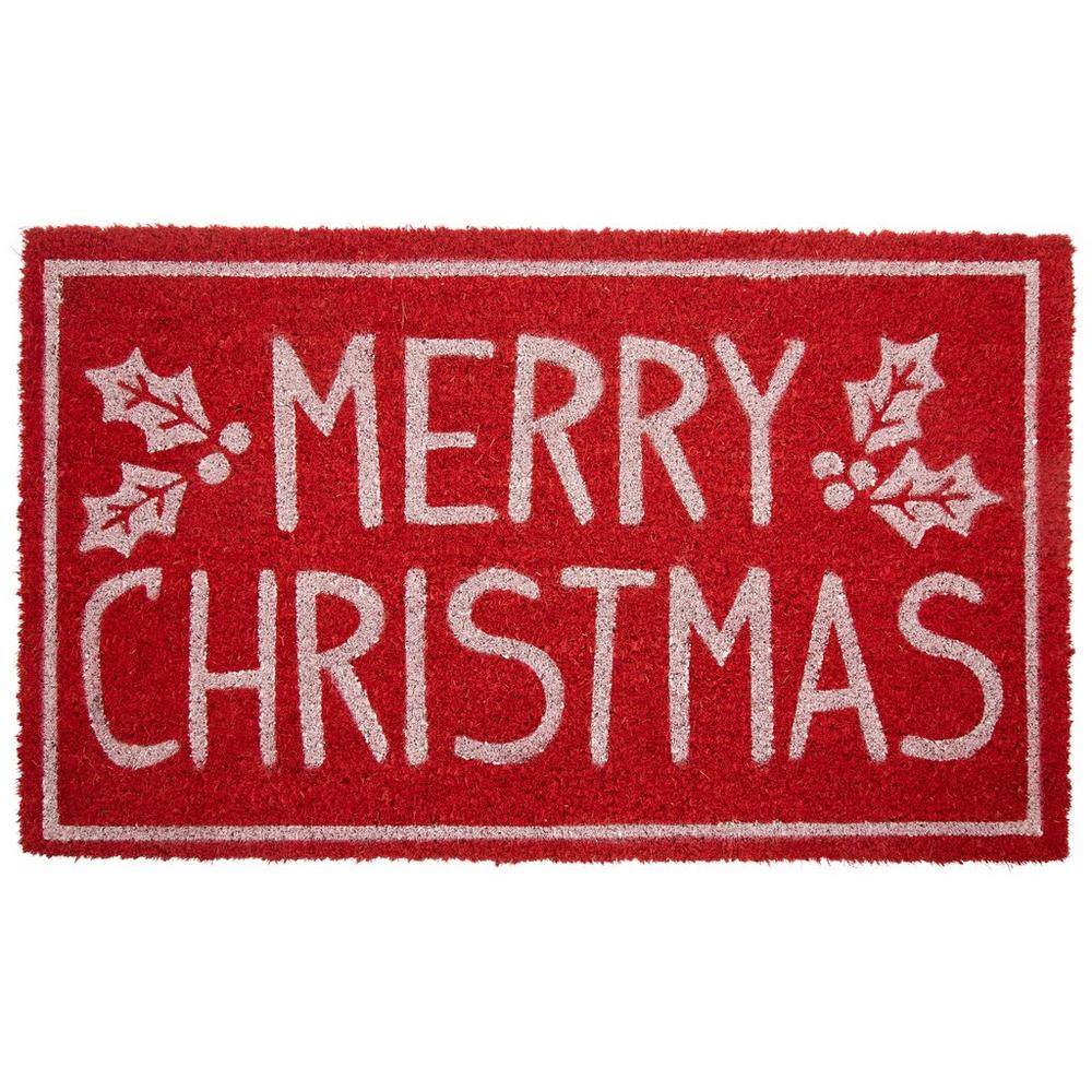 Red White Merry Christmas Coir Doormat