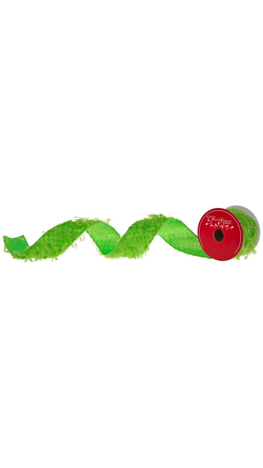 Green Faux Feather Wired Edge Fringe Ribbon - 2 3/8