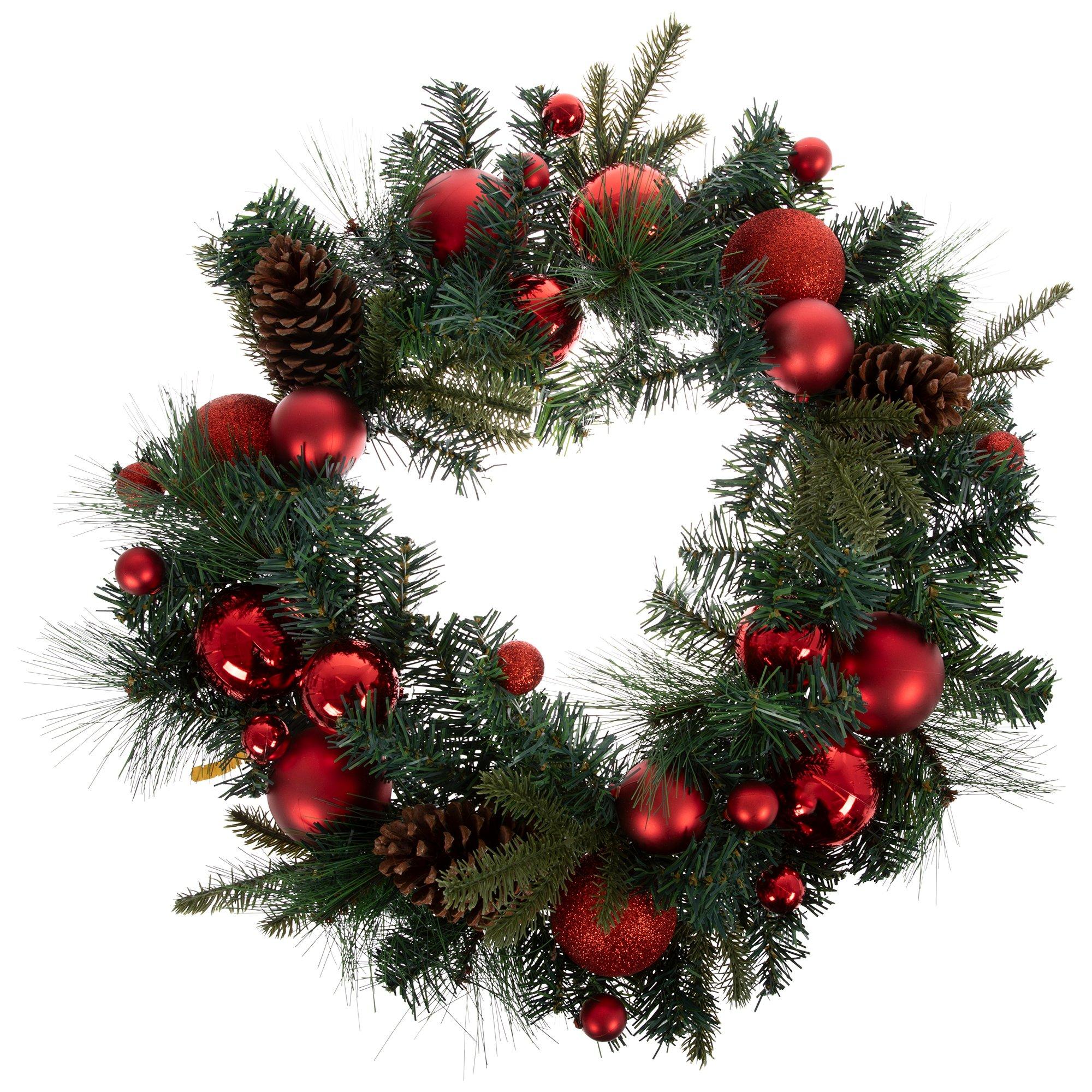 Red Ornament Pine Wreath view 1