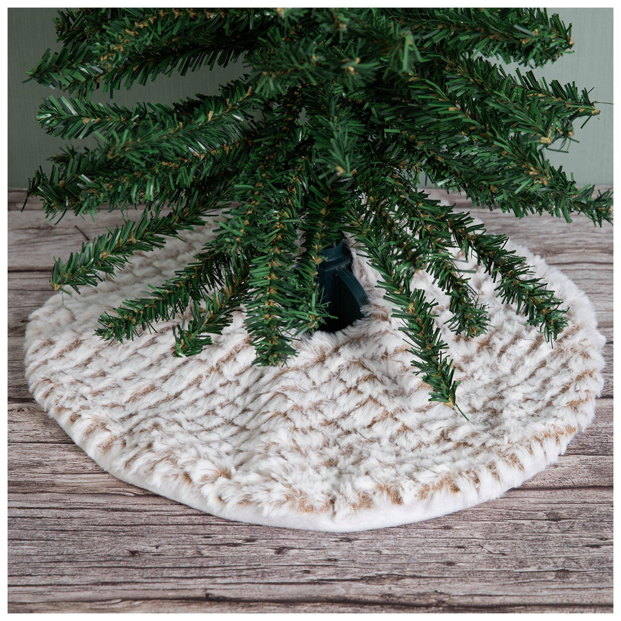 White & Brown Faux Fur Mini Tree Skirt 12" size view 1