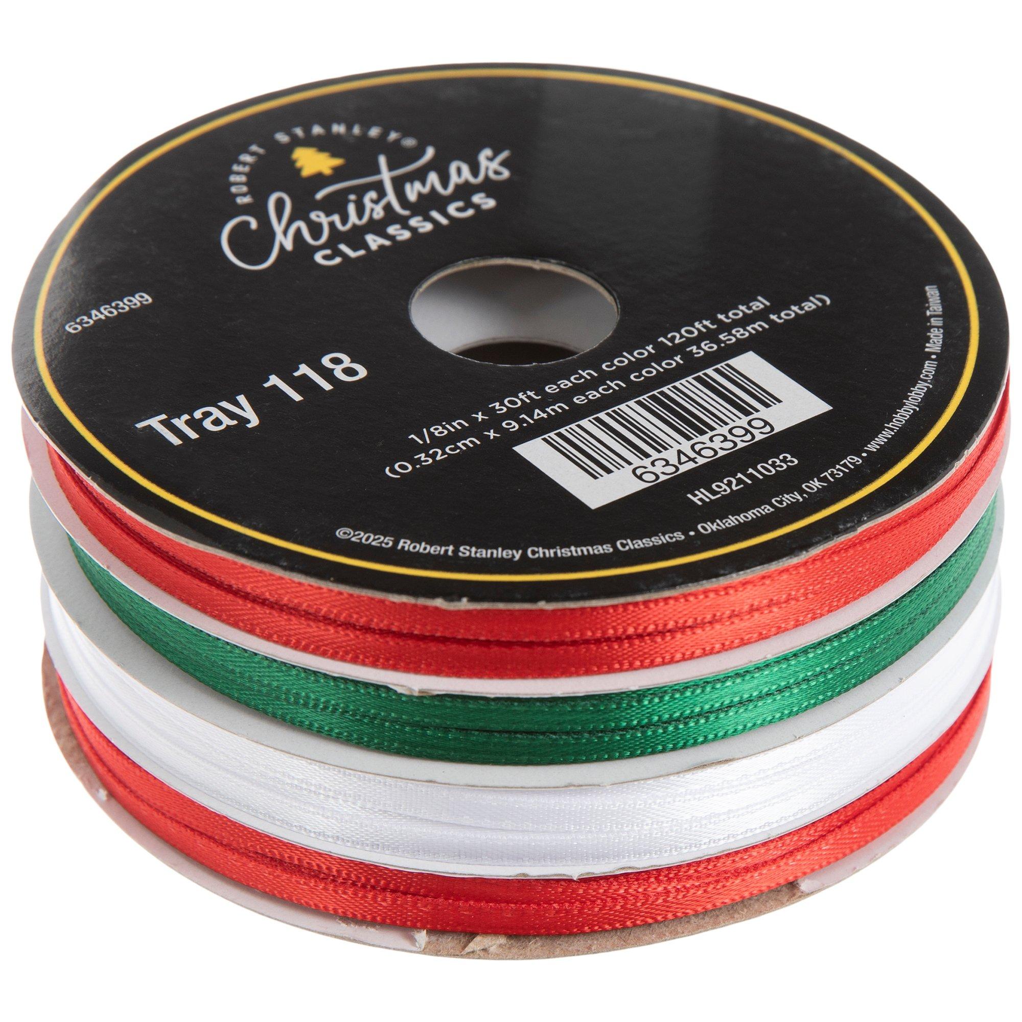 Red, Green & White Satin Ribbon - 1/8