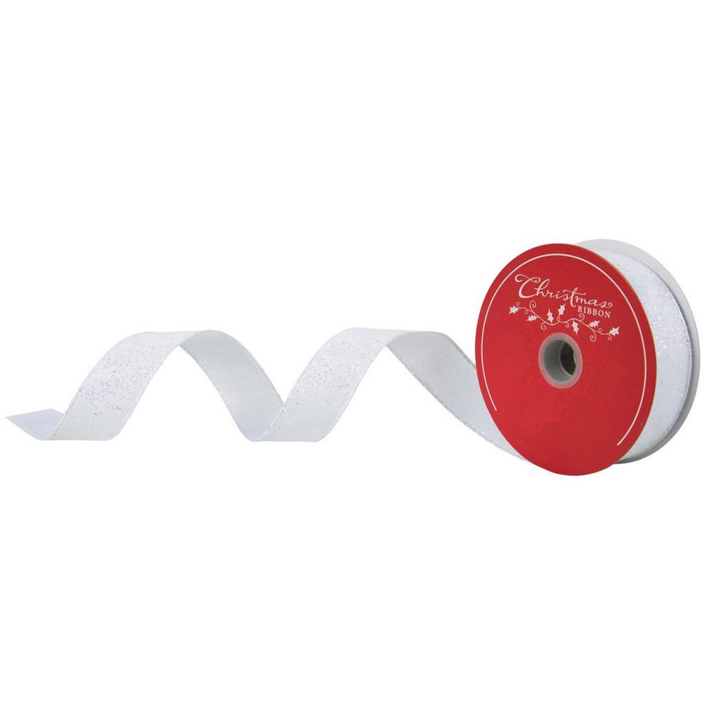 White Glitter Wired Edge Ribbon - 1
