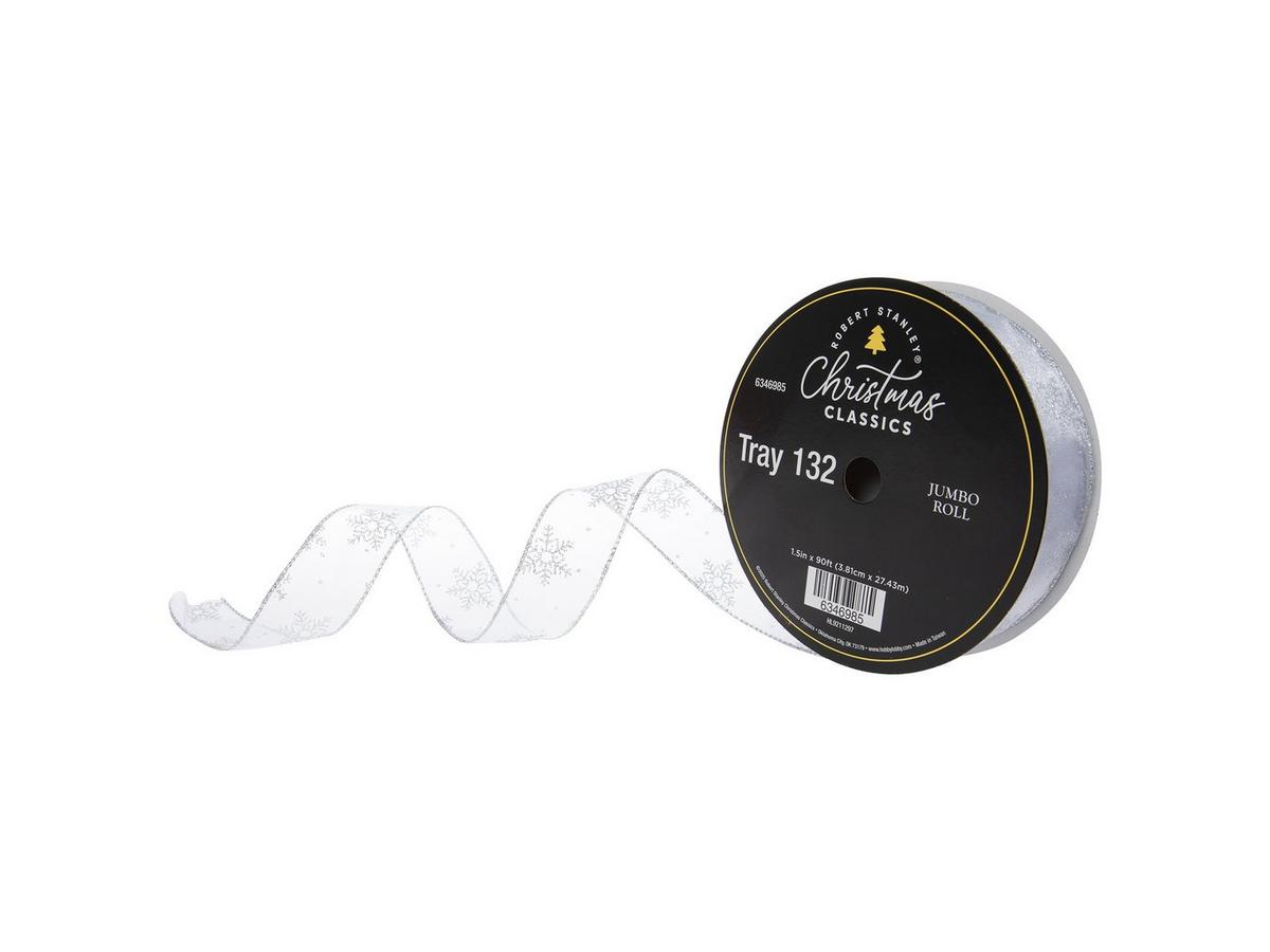 Silver Snowflakes Sheer Wired-Edge Ribbon | Hobby Lobby | 6346985