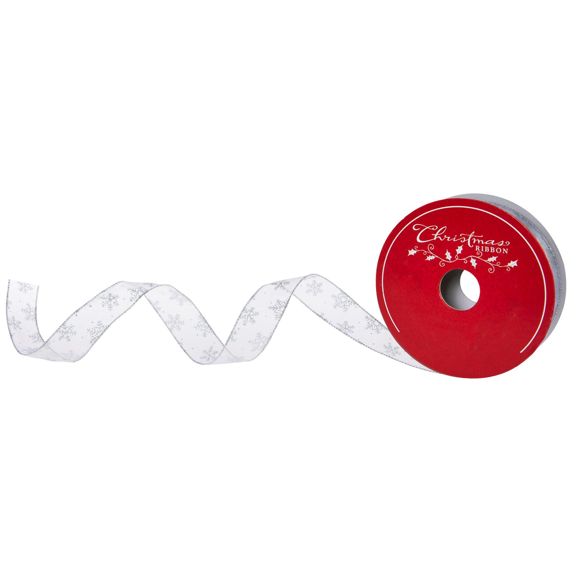 Silver Snowflakes Sheer Wired-Edge Ribbon | Hobby Lobby | 6346985