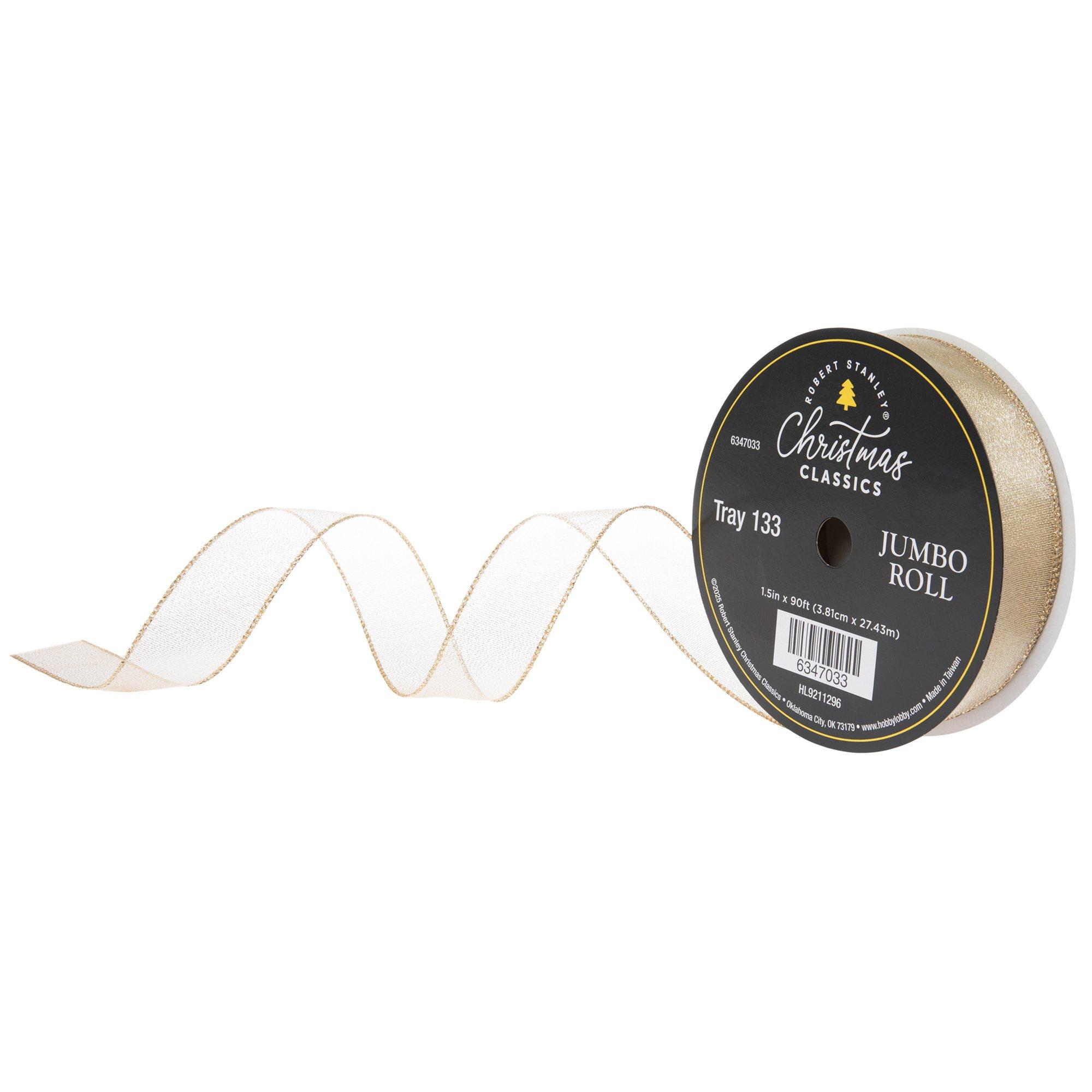 Gold Metallic Wired Edge Sheer Ribbon - 2 1/2