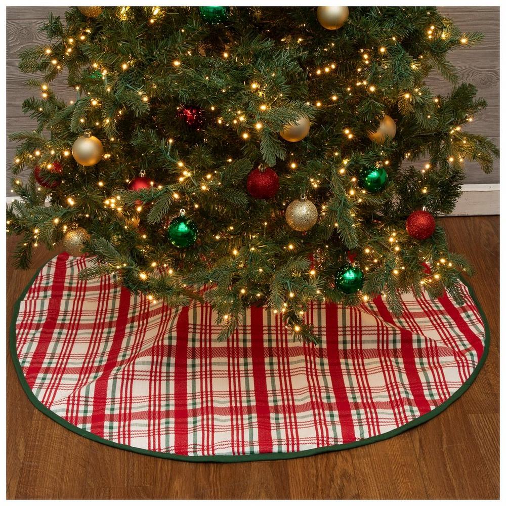 Jupe de sapin de Noël de 122 cm (48 po.) Rouge rustique avec flocon de neige