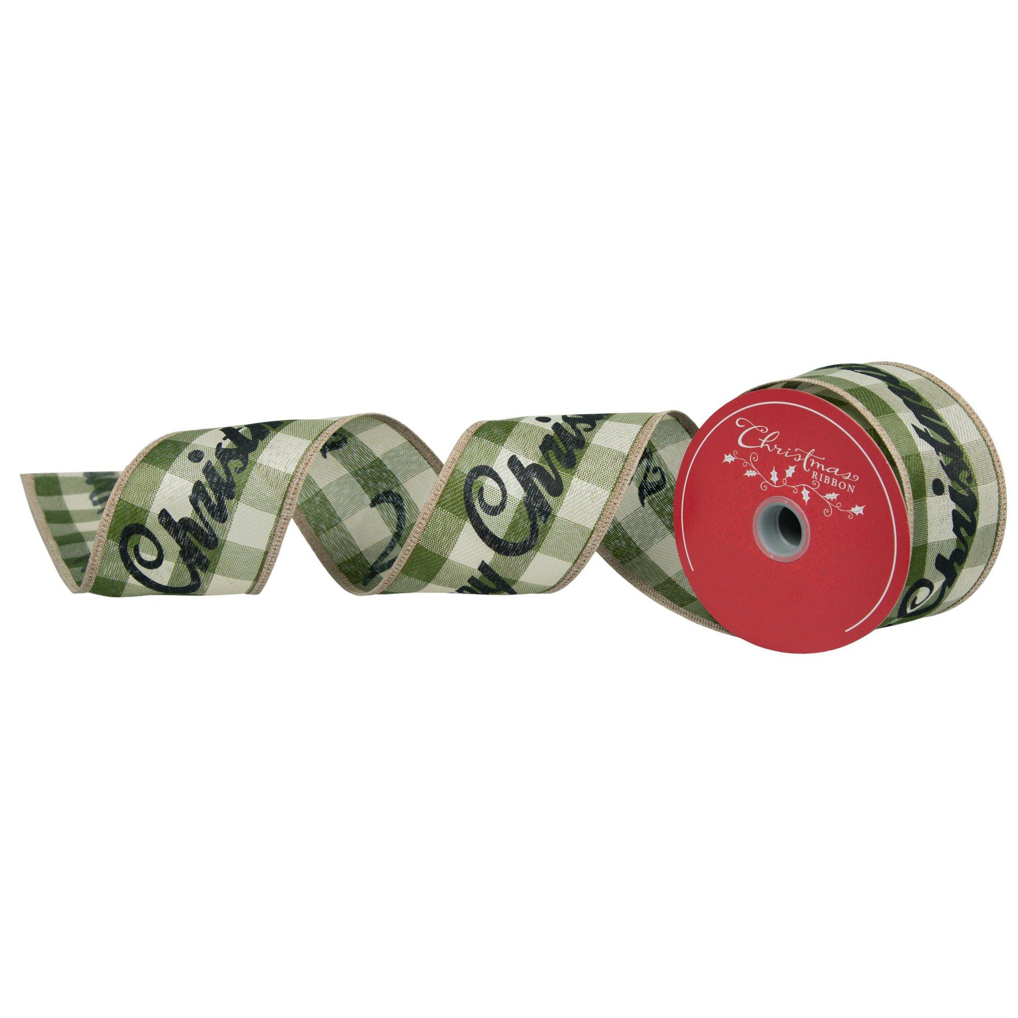 Dark Green Plaid Wired Edge Ribbon - 2 1/2