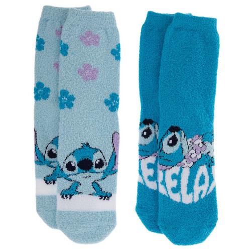 Stitch Floral Fuzzy Crew Socks
