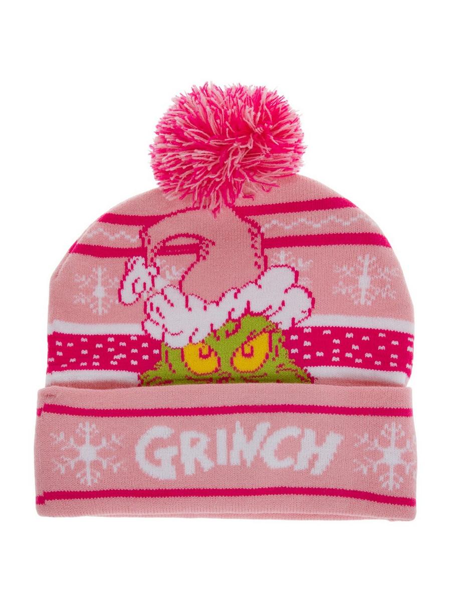 The Grinch Beanie Mütze Mit Plüsch-Pom | Grüne Strickmütze Mit Jacquard Schriftzug | Offizielles Lizenzprodukt