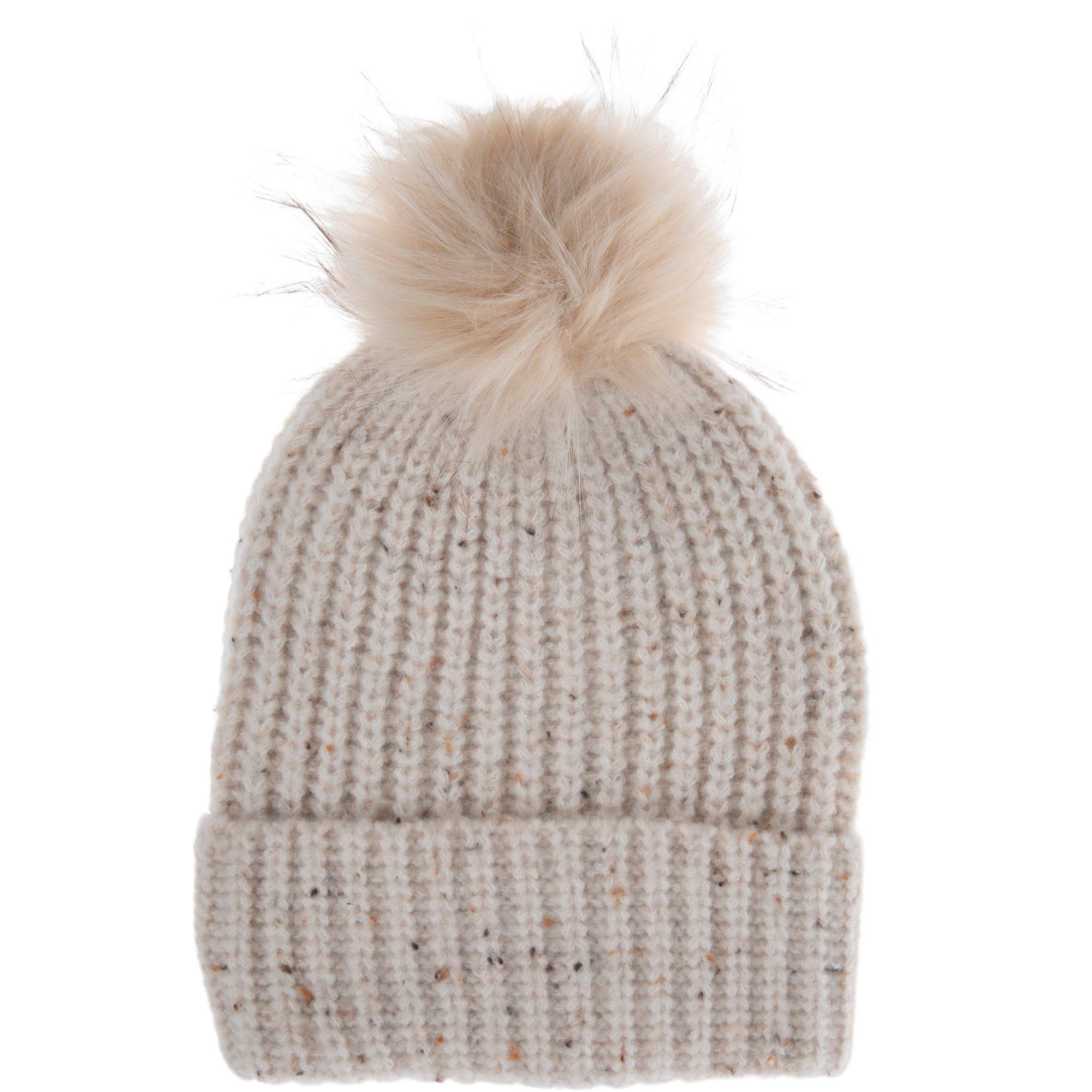 Cozy Cream Knit Pom-Pom Beanie Cream Chunky Cable Knit Cabled Pom Pom Beanie Hat for Women  main image 2