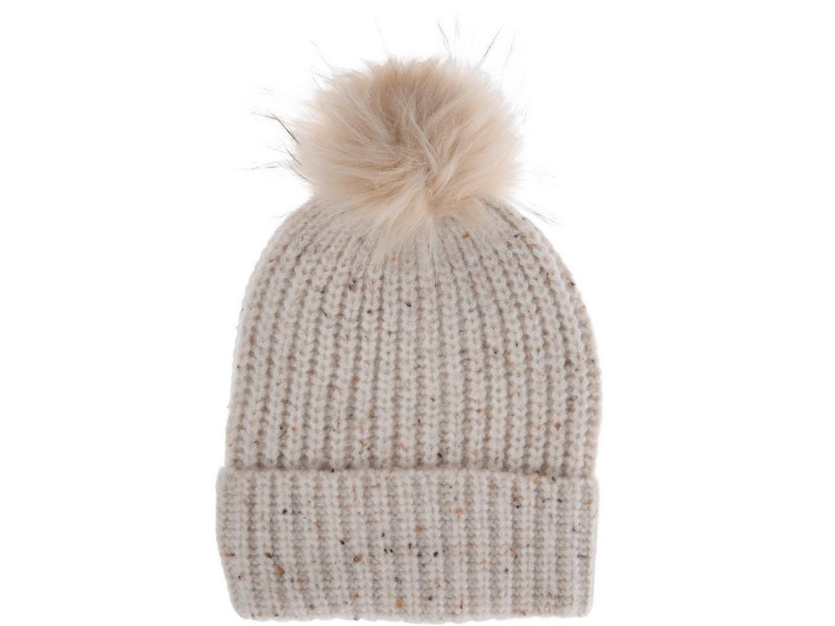 Boutique Knit Beanie with Pom Pom - Gray and Cream, Adult Women main image 3
