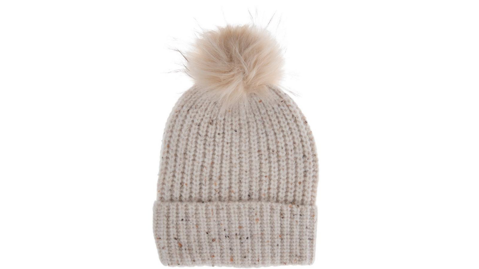 Elegant Cream Knit Beanie with Faux Fur Pom-Pom Ivory Peruvian Wool Knit Hat with Faux Fur Pom Pom – Woolly  main image 4