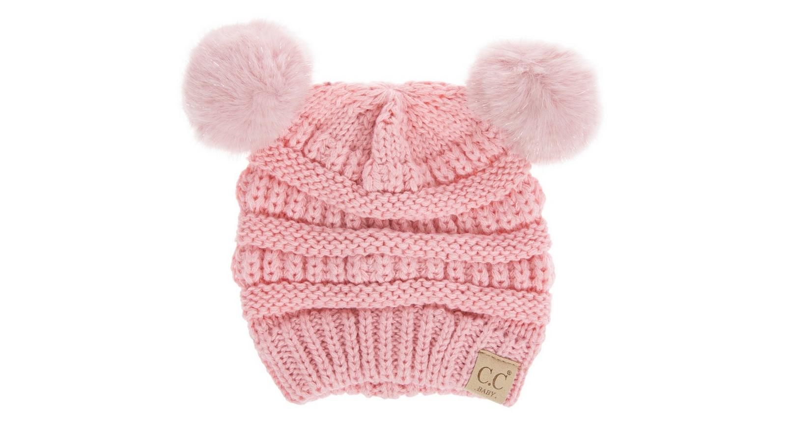Pink Infant Woven C.C. Beanie With Pom Poms | Hobby Lobby 