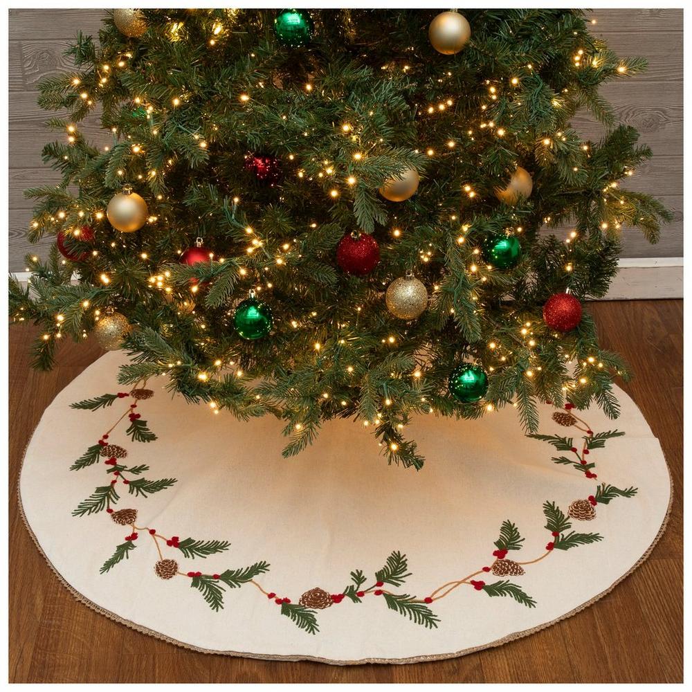 Leaves Pinecone Embroidered Tree Skirt