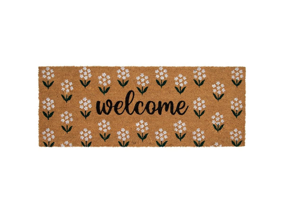 Welcome & White Flowers Oversized Coir Doormat | Hobby Lobby | 6363212
