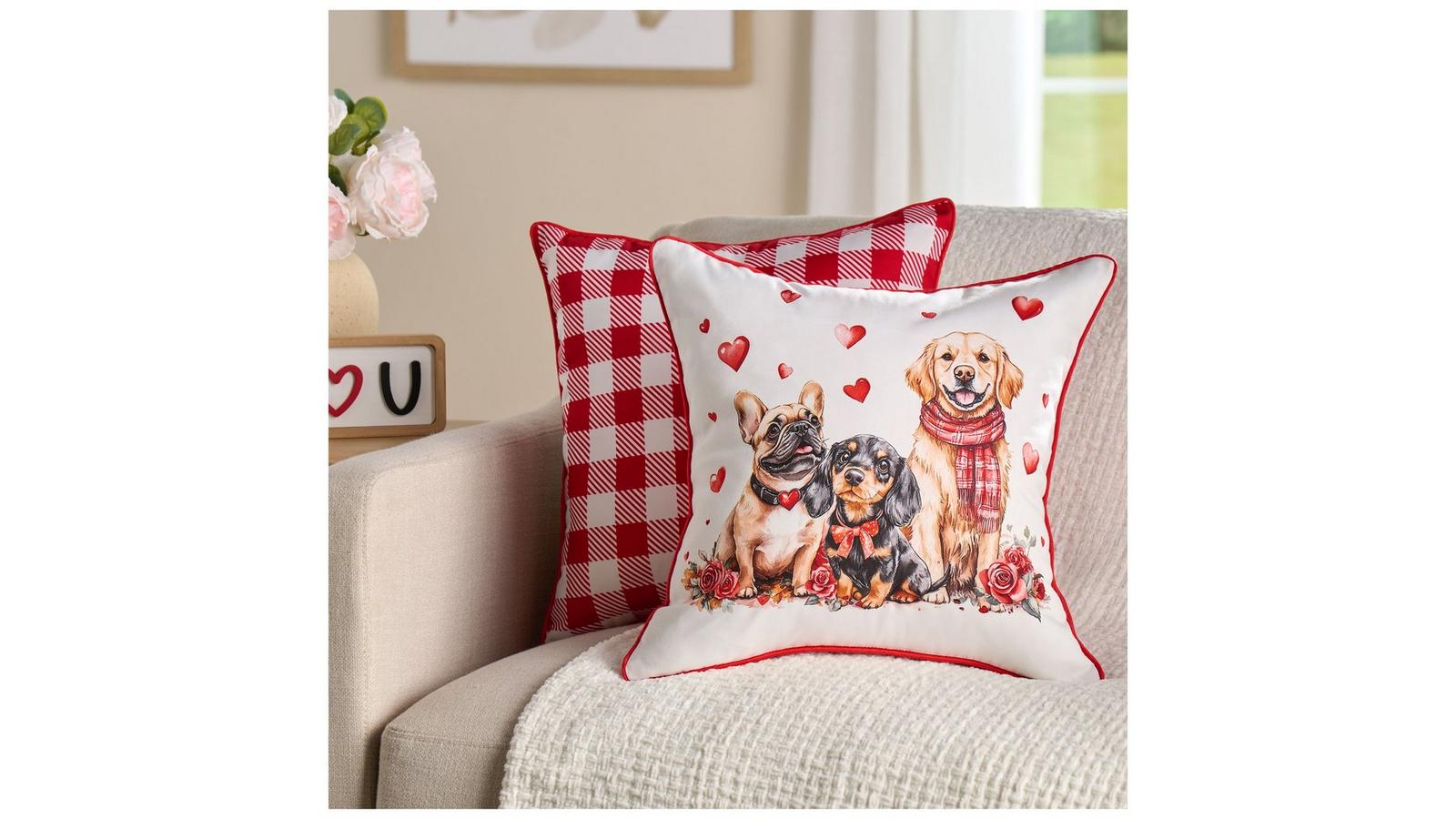 Valentine Dogs Plaid Pillow Cover | Hobby Lobby | 6364285